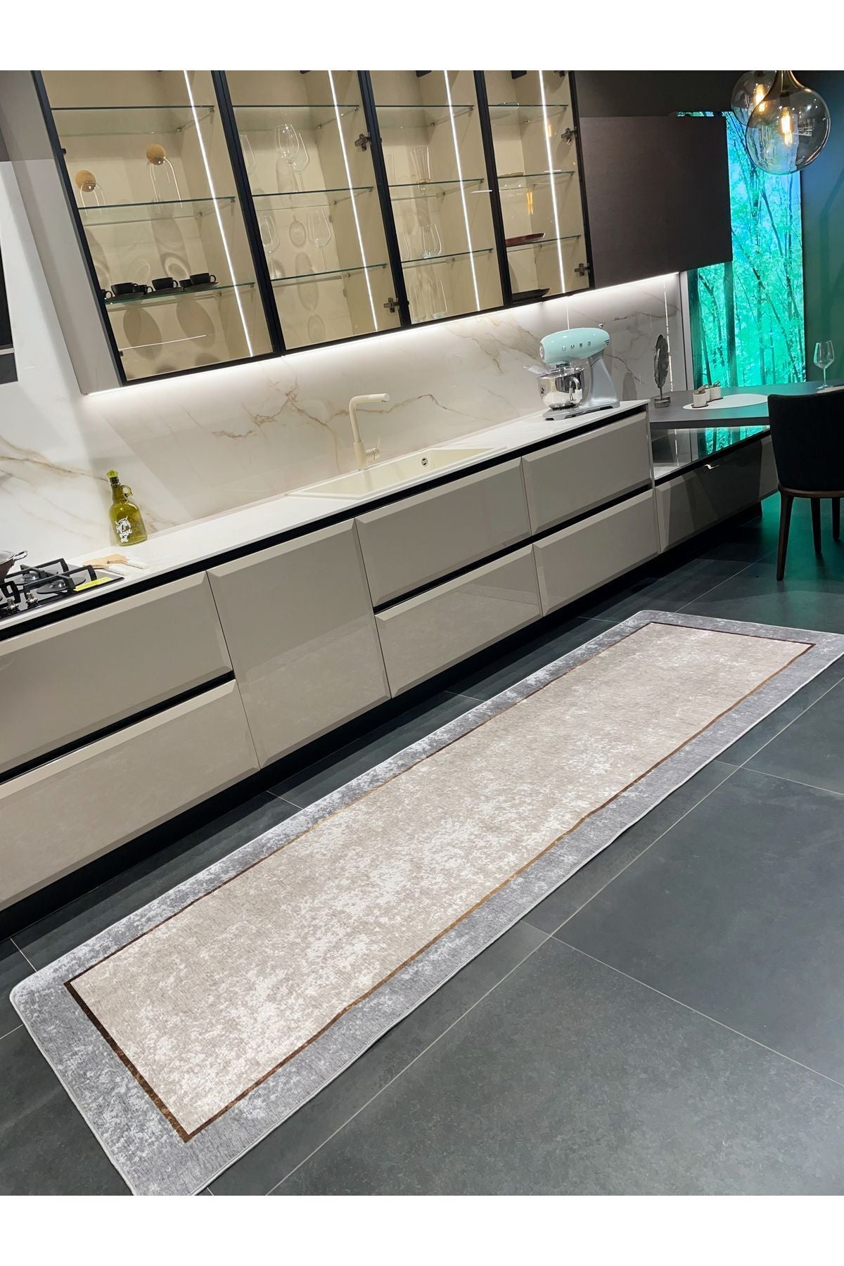 Solid Beige Latex Base Kitchen Rug