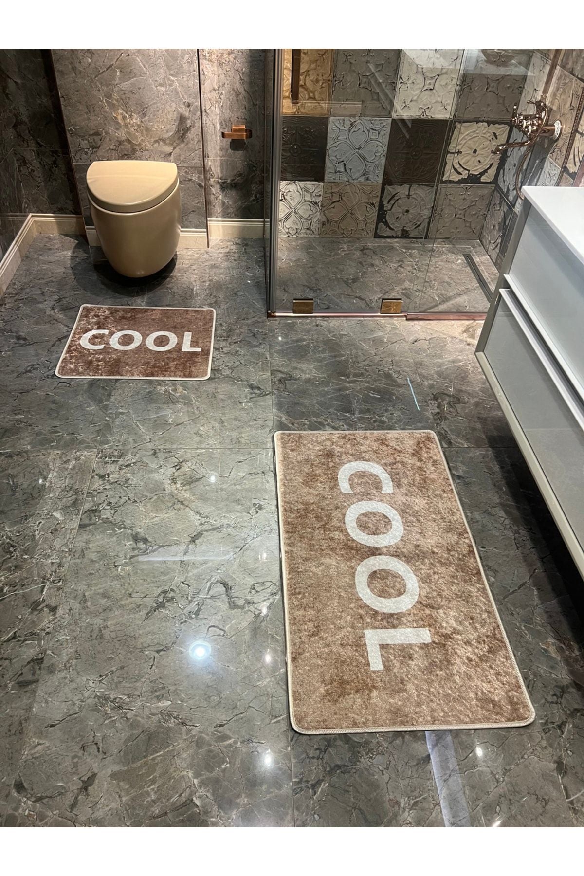 Cool Model 2'li Lateks Taban Banyo Paspas Takımı (60X100 - 60X50) - Kahverengi
