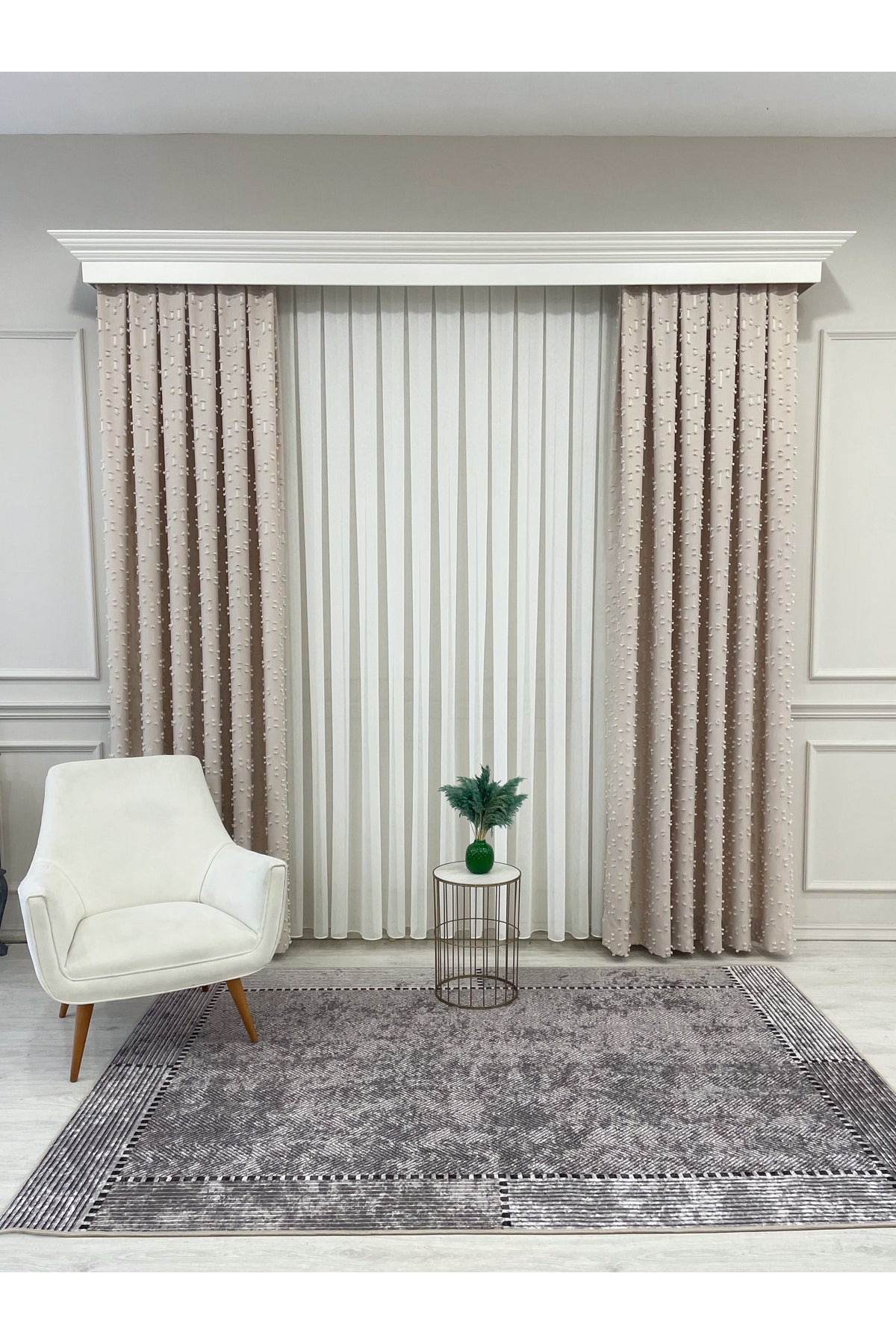 Indigo Blue Pompom Puffy Blackout Curtain 1/3 Dense Pleat