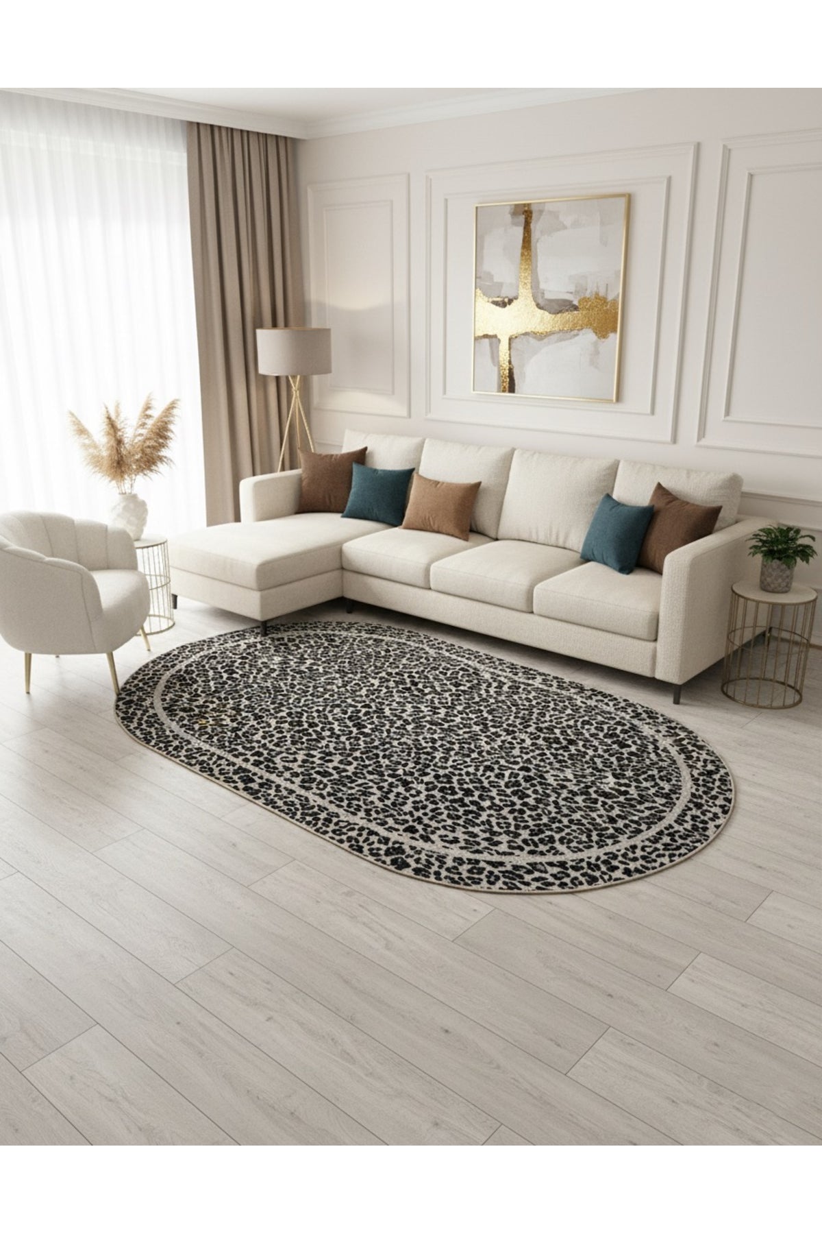 Leopard Pattern Oval Latex Leather Rug