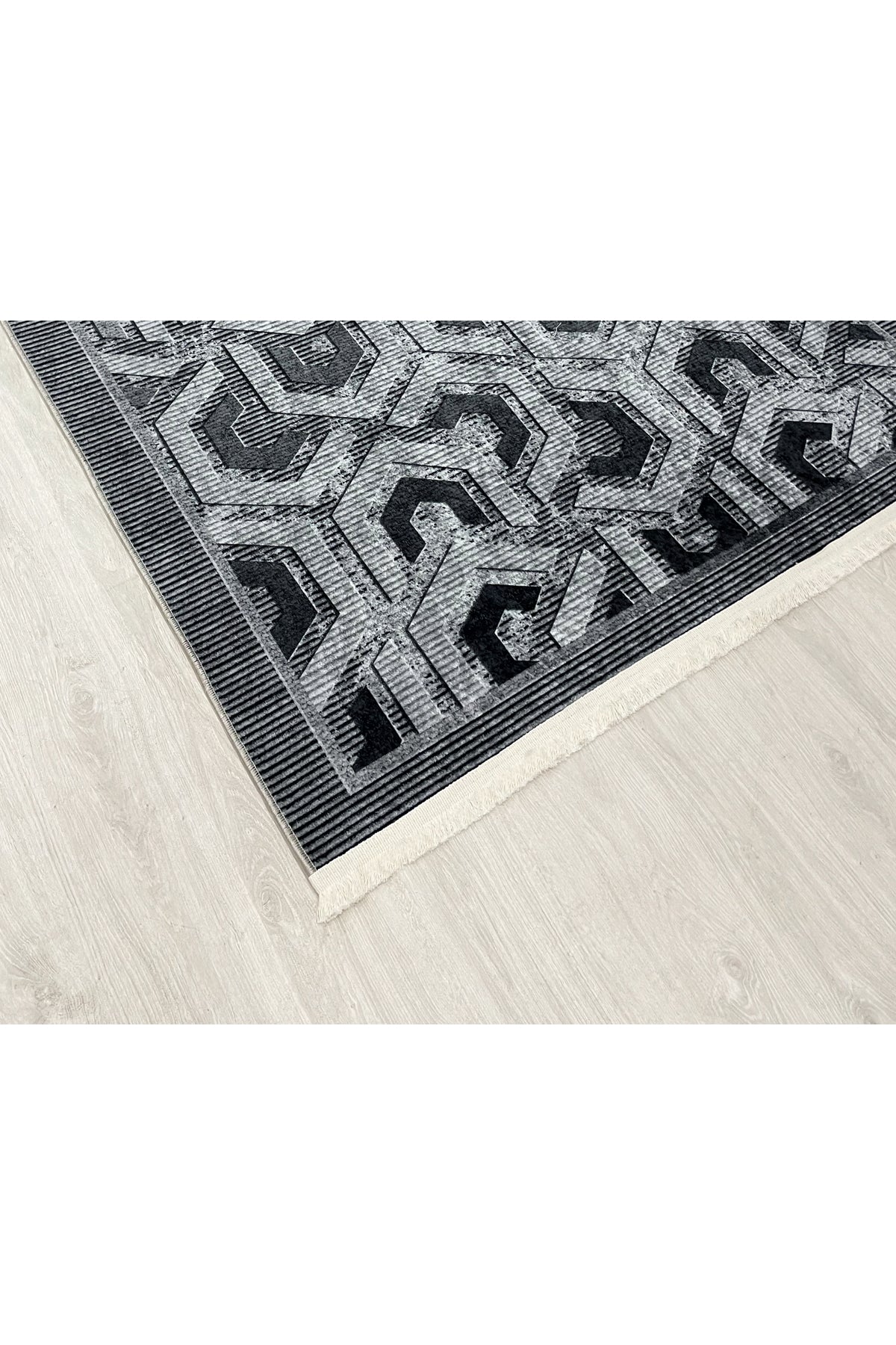Brown Grey Embossed Look Latex Leather Base Rug