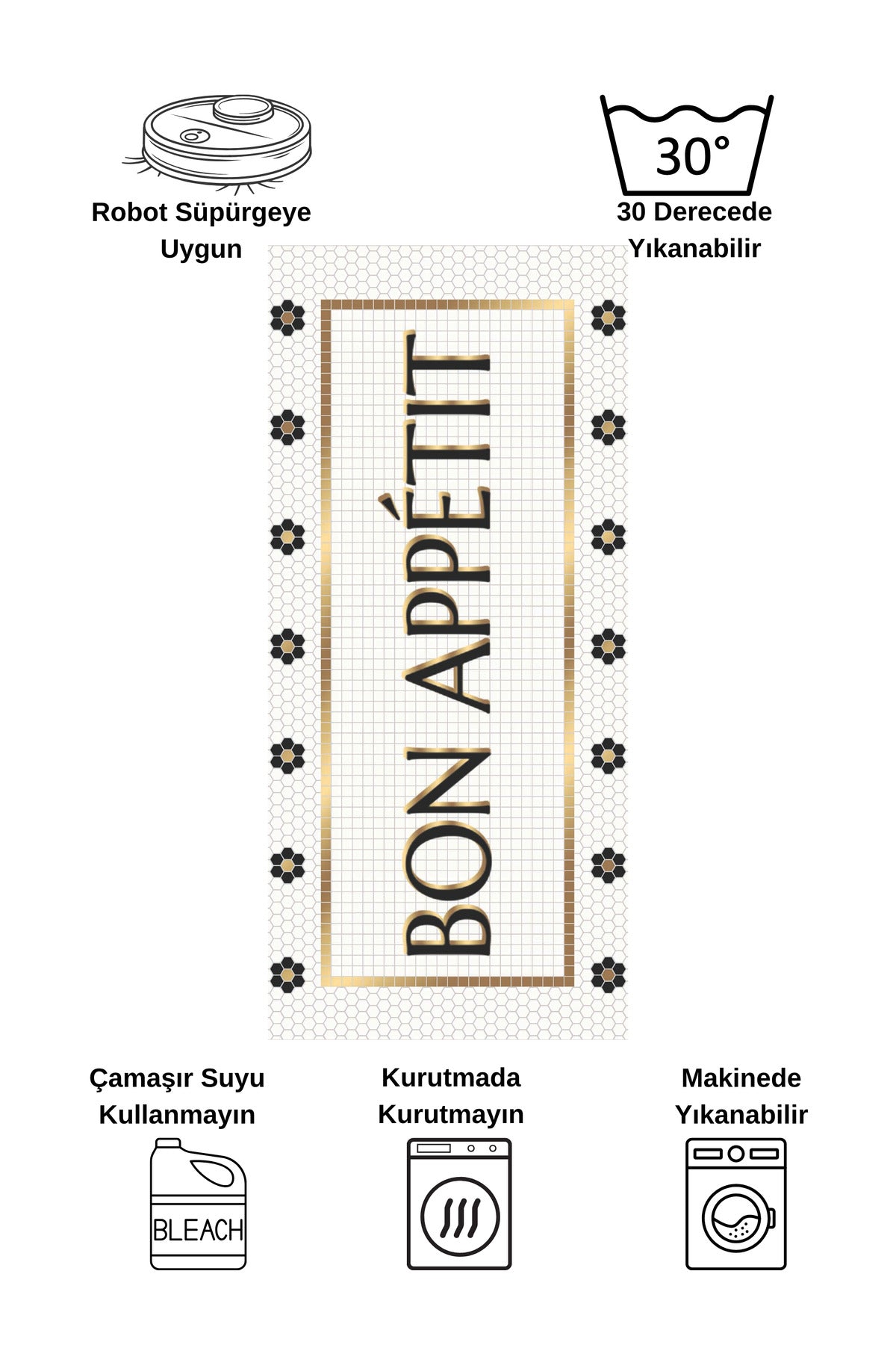 Bon Appetit Honeycomb Ecru Kitchen Runner Rug