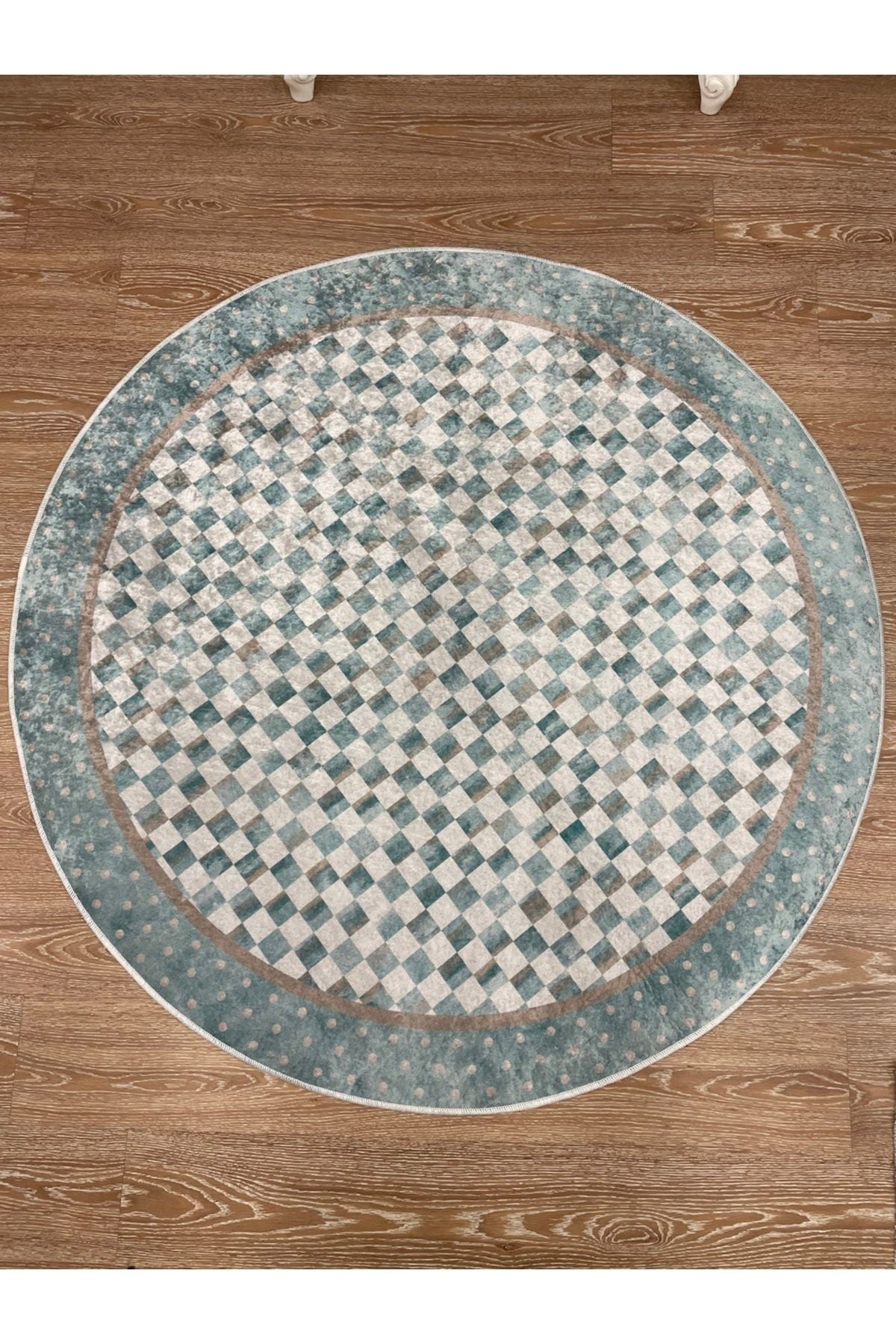 Robert Diamond Pattern Fringeless Round Rug - Brown