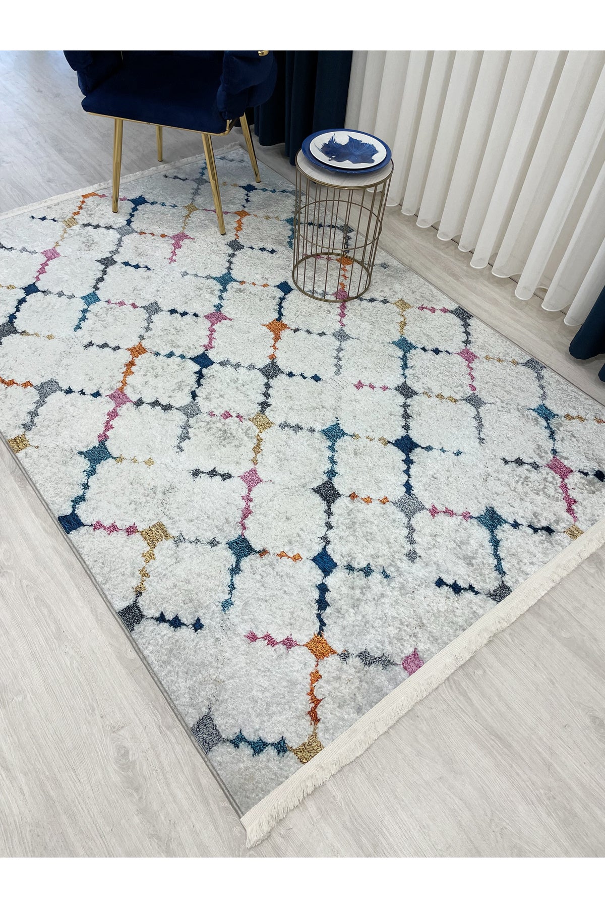 Cream-Gray Embossed Look Latex Leather Base Rug