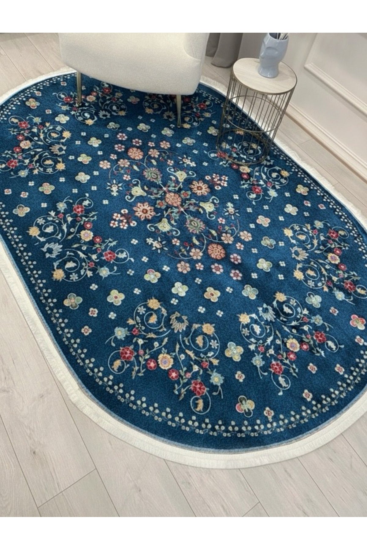BEIGE Floral Patterned Vintage Latex Base Rug