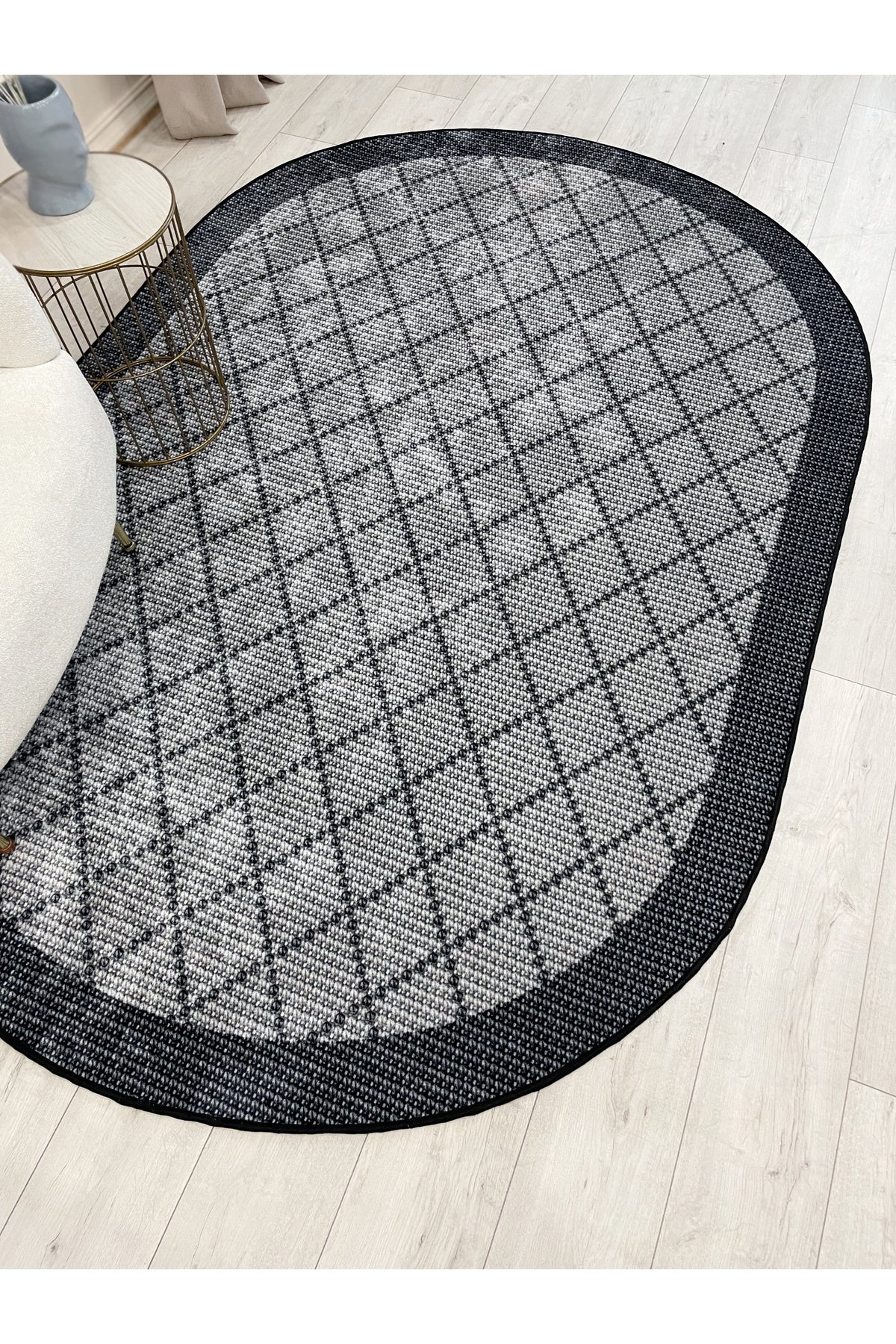 GREEN-BROWN Jute Sisal Look Bordered Non-Slip Base Runner Rug