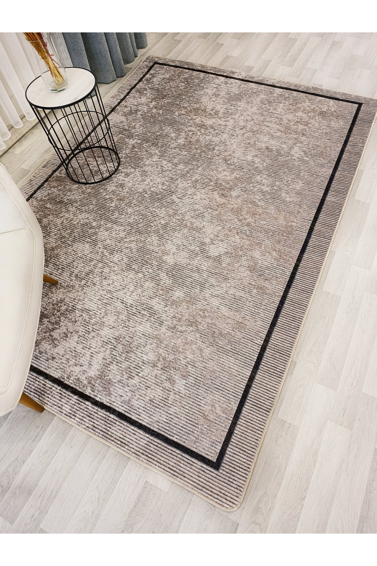 Mink Brown Geometric Pattern Non-Slip Base Runner Rug