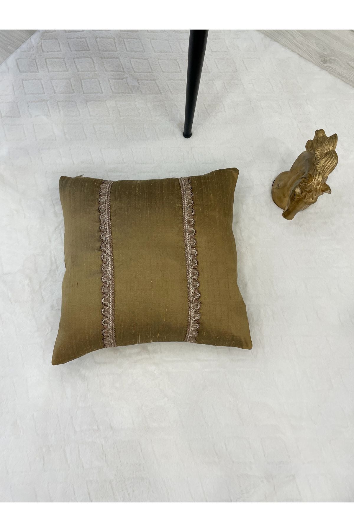 Imported Silk Cushion Pillow Cover with Cord (45x45) (Gold Color)