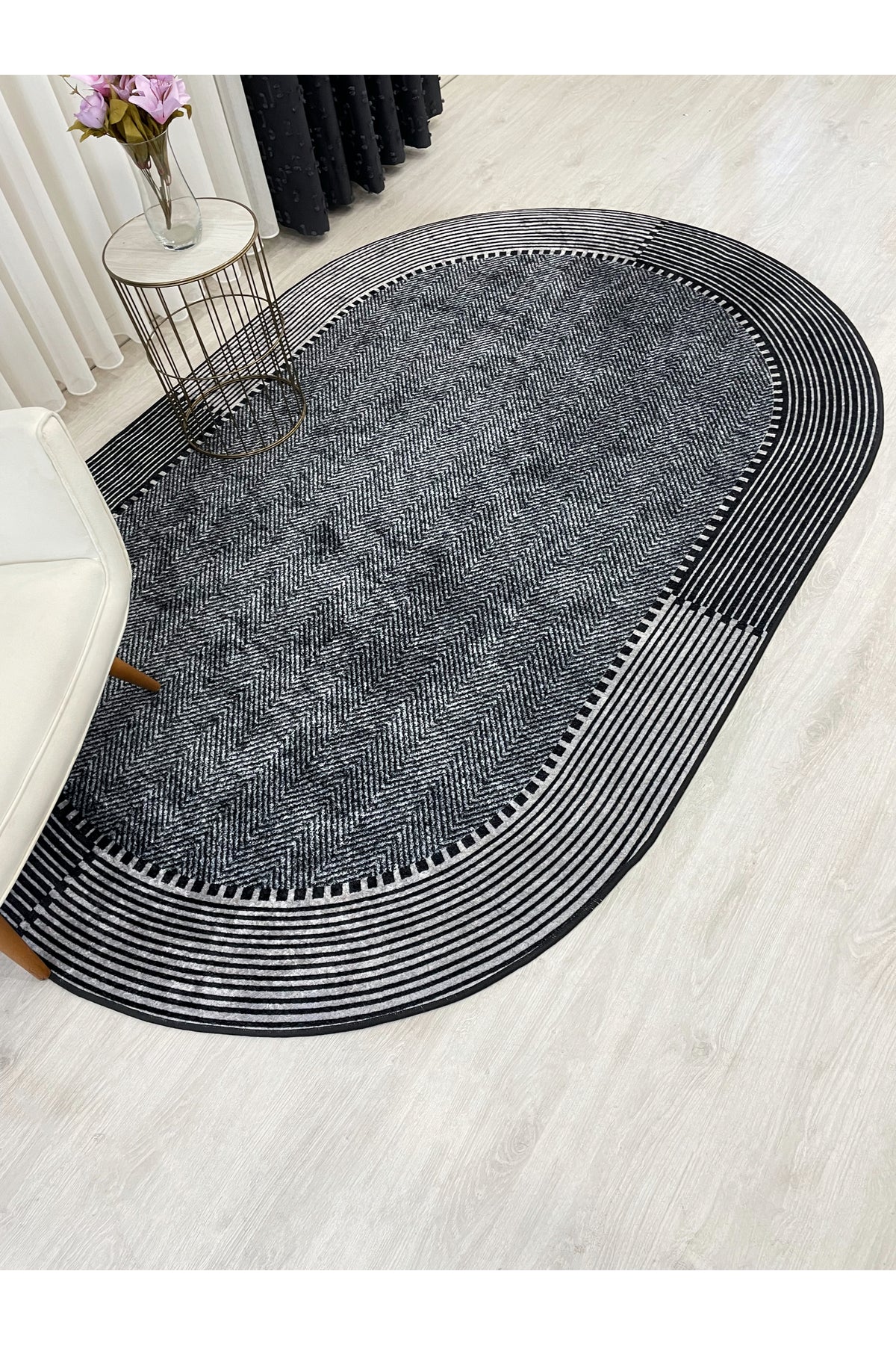 GRAY-NAVY Jute Sisal Look Non-Slip Base Rug