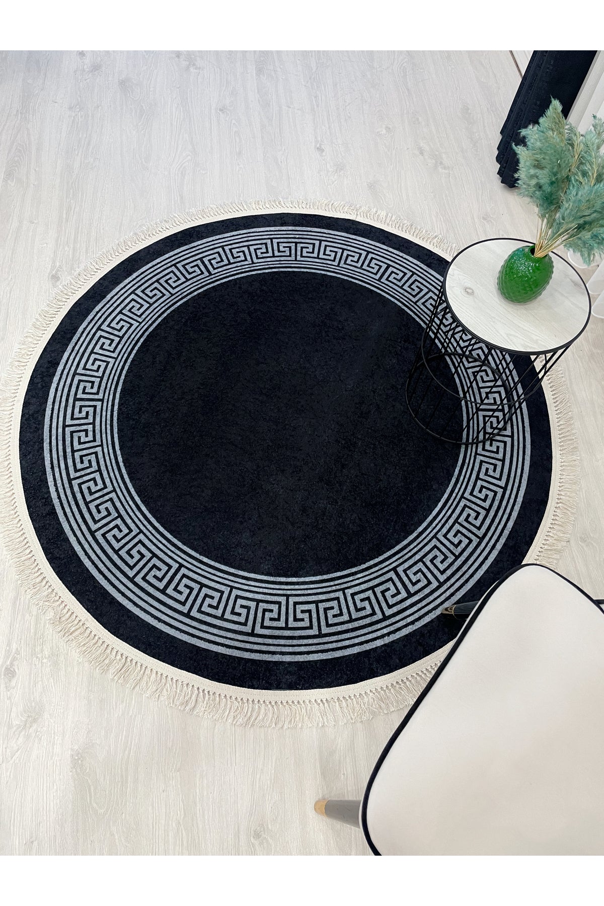 Brown Mink Bordered Latex Base Fringed Rug