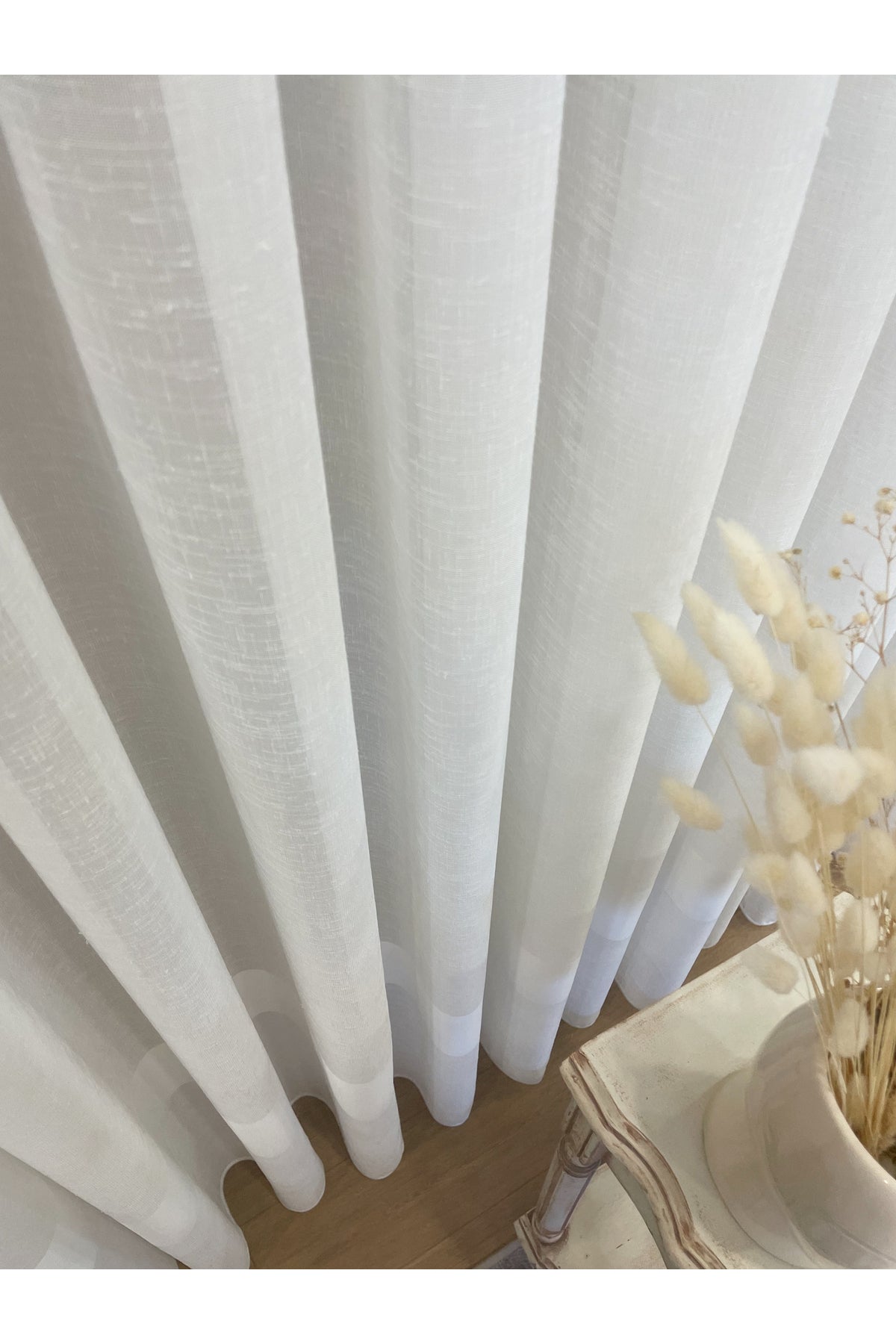 Hem-Banded Linen-Look 1/3 Dense Pleated - Ecru Sheer Curtain