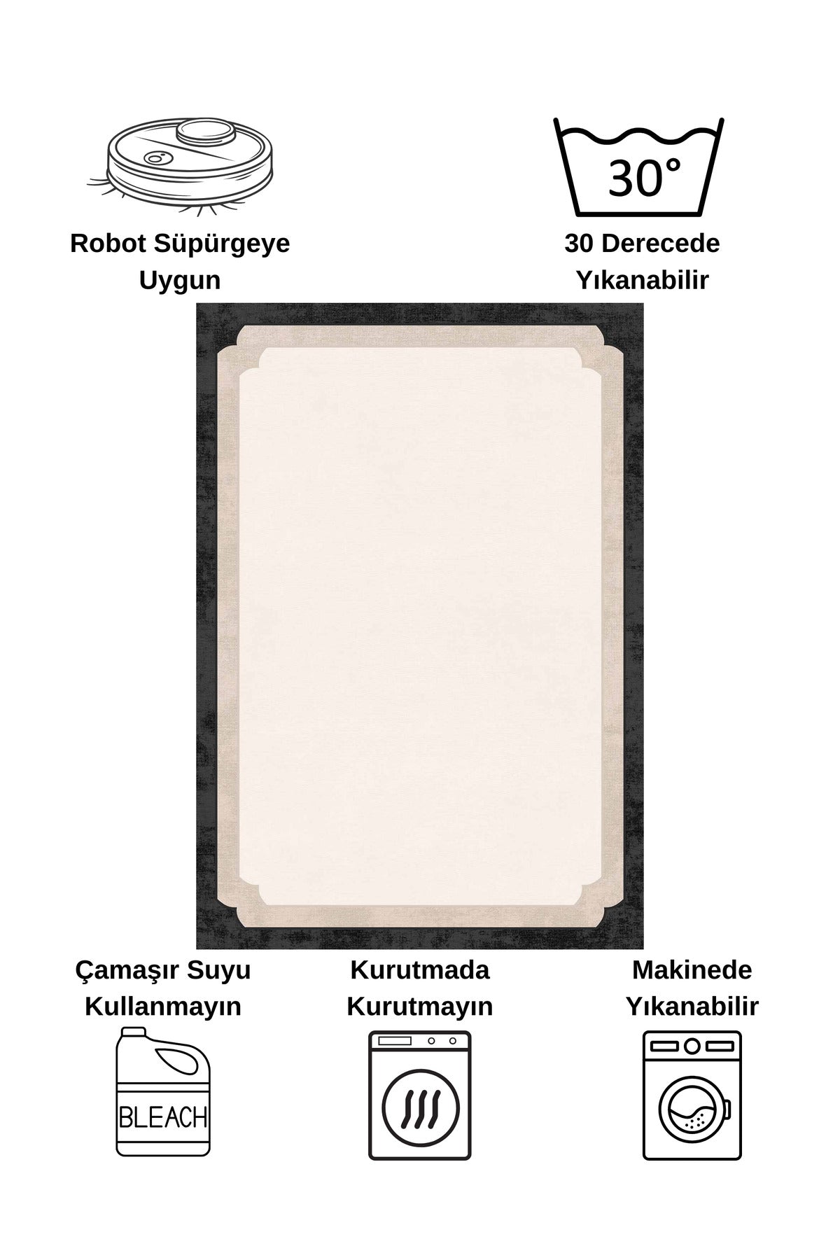 BEIGE-BLACK Framed Border Modern Pattern Latex Base Rug