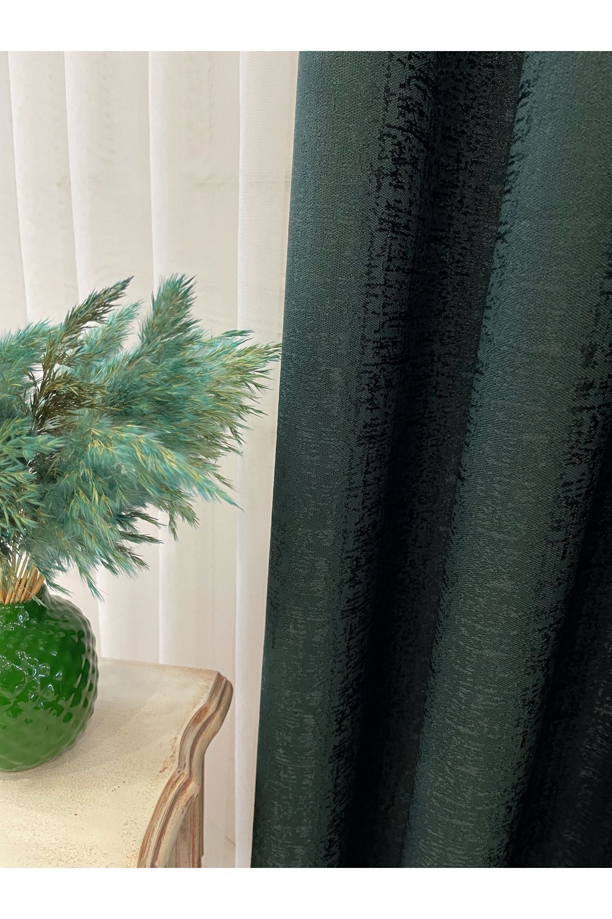 Dark Green - Jacquard Self-Patterned 1/2.5 Pleated Blackout Curtain