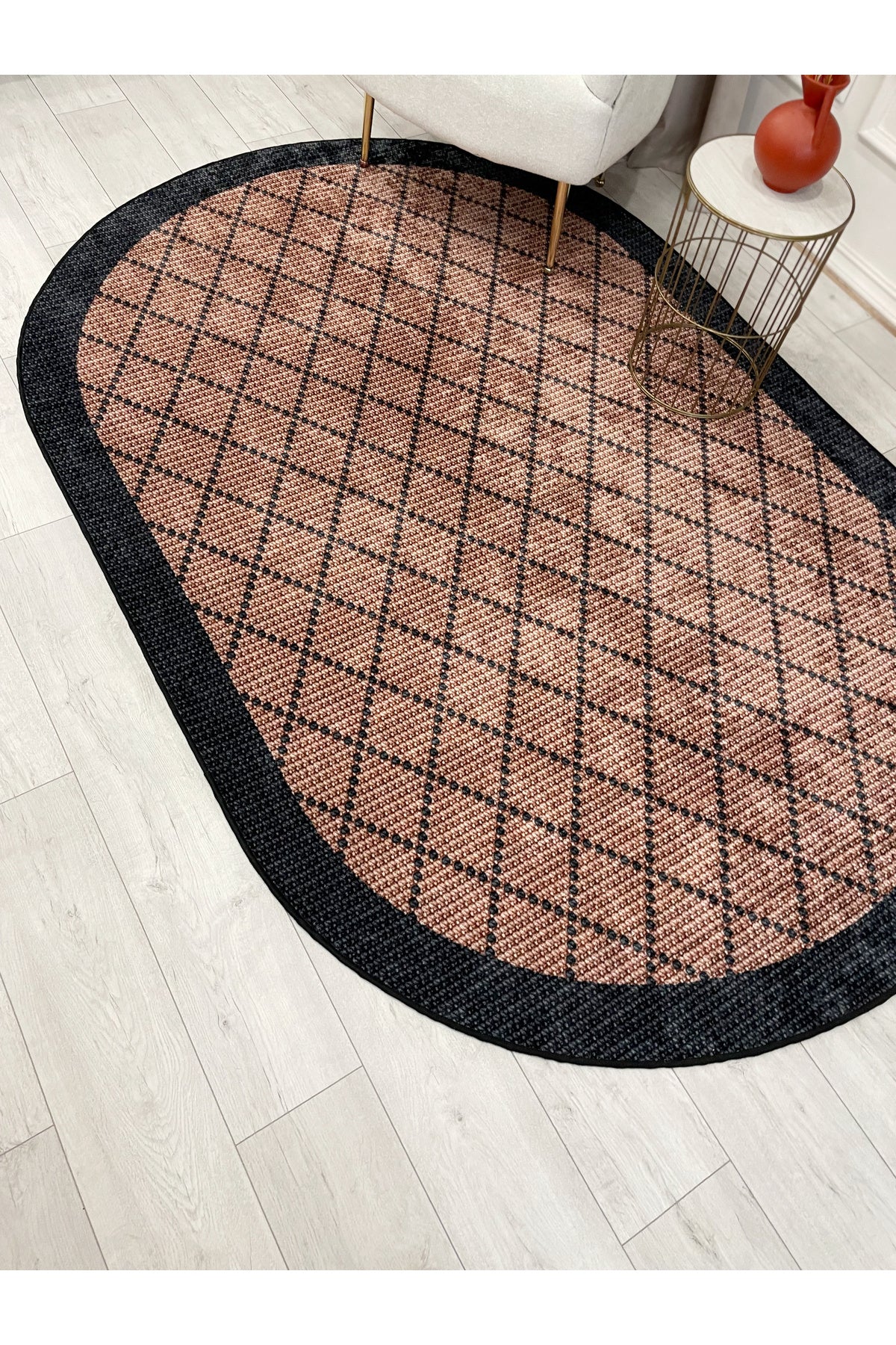 GREEN-BROWN Jute Sisal Look Bordered Non-Slip Base Runner Rug