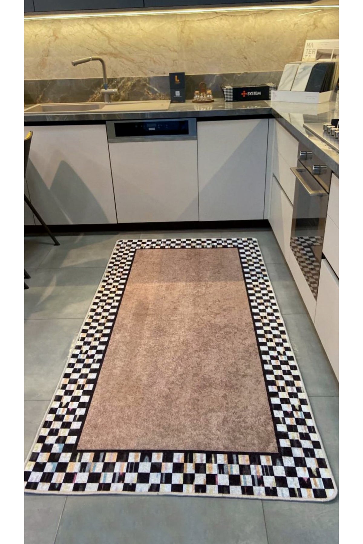 Checkered Non-Slip Base Washable Kitchen Runner Rug