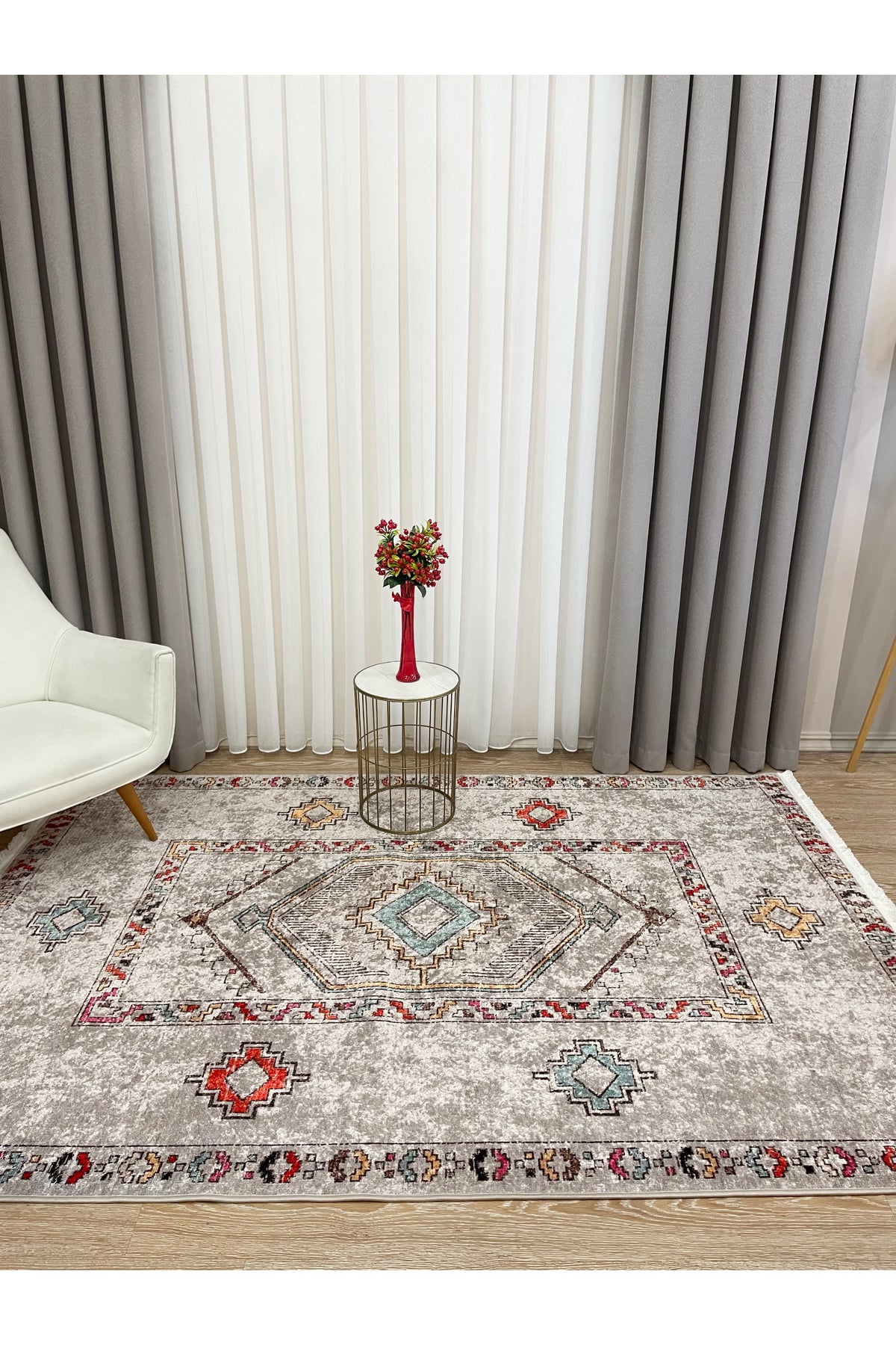 BEIGE Ethnic Kilim Pattern Runner Non-Slip Base Rug