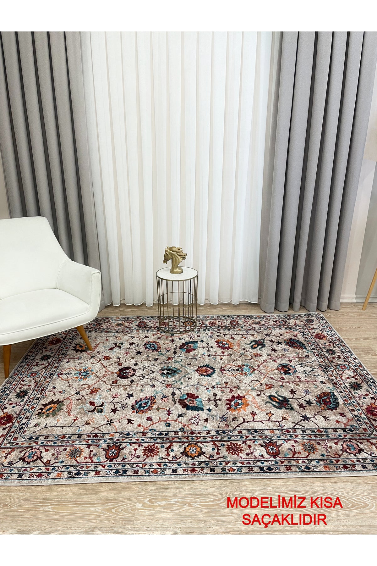 Gray Vintage Floral Latex Non-Slip Base Rug