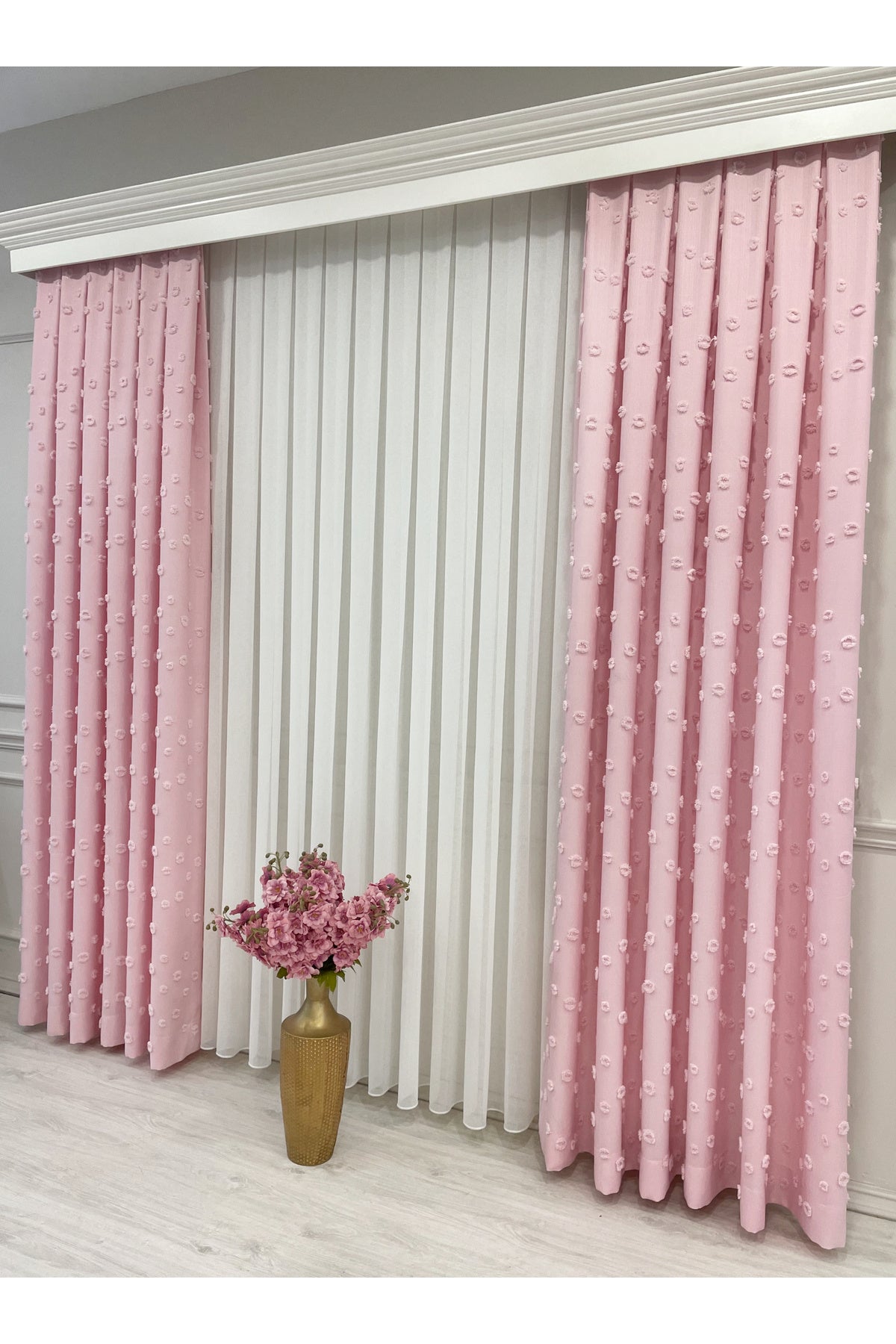 Blue Children's Room Pompom Puffy Blackout Curtain 1/3 Dense Pleating