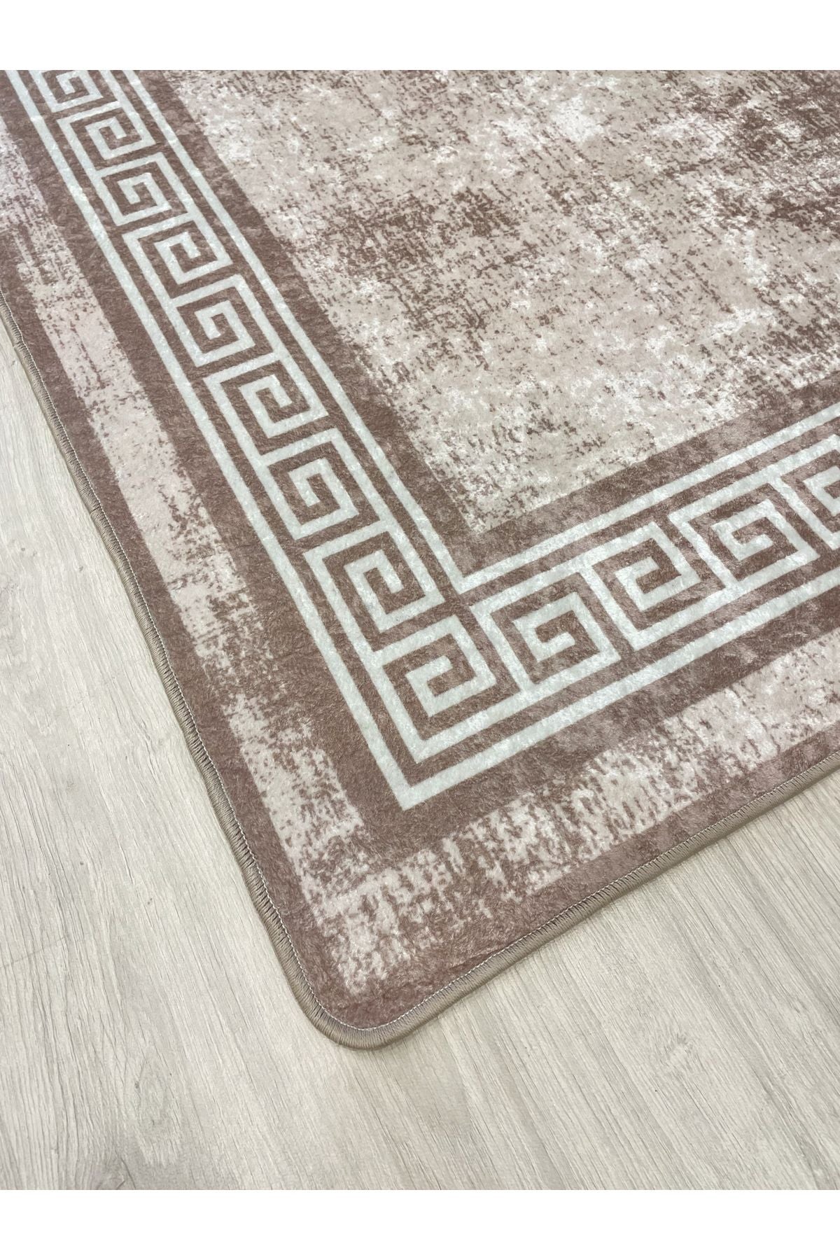 Beige-Mink Bordered Pattern Latex Leather Base Rug