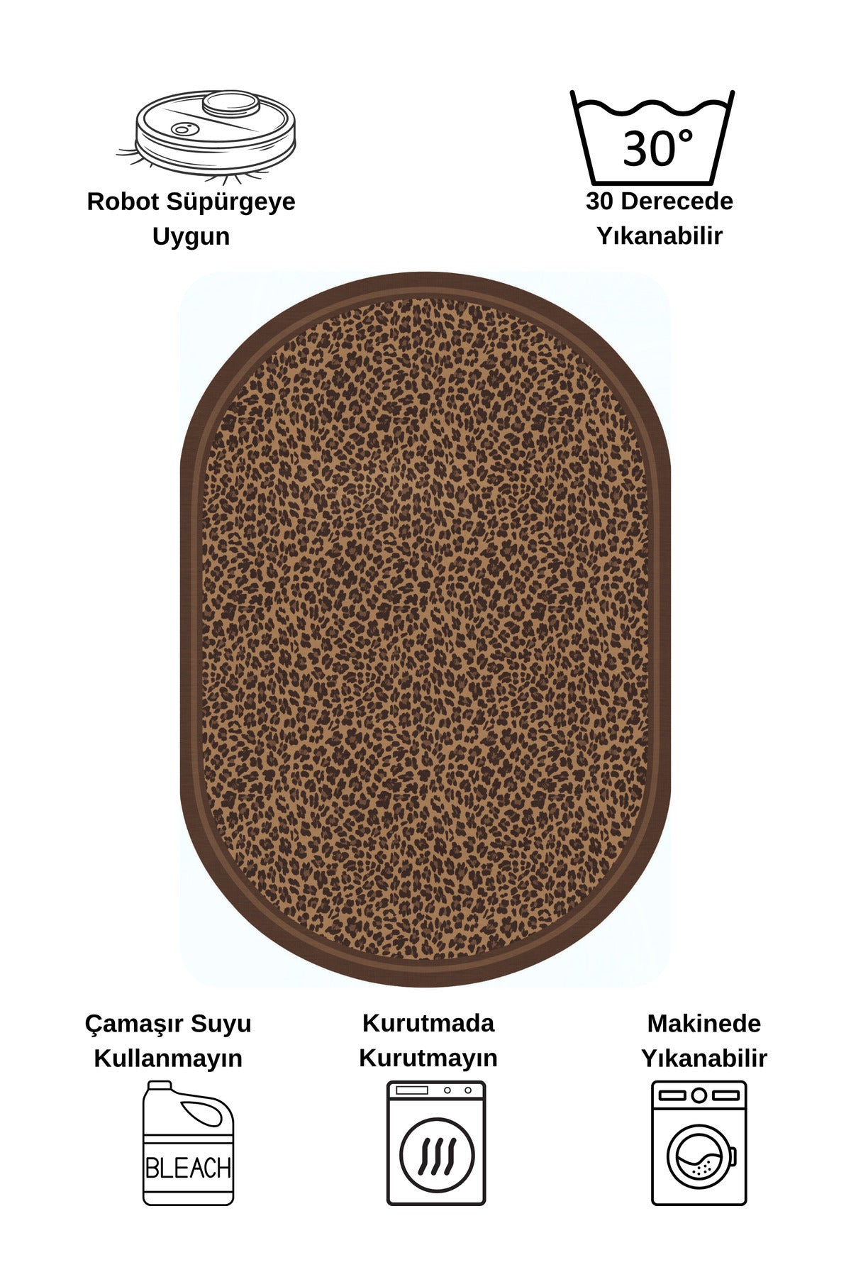 Leopard Pattern Oval Latex Leather Rug