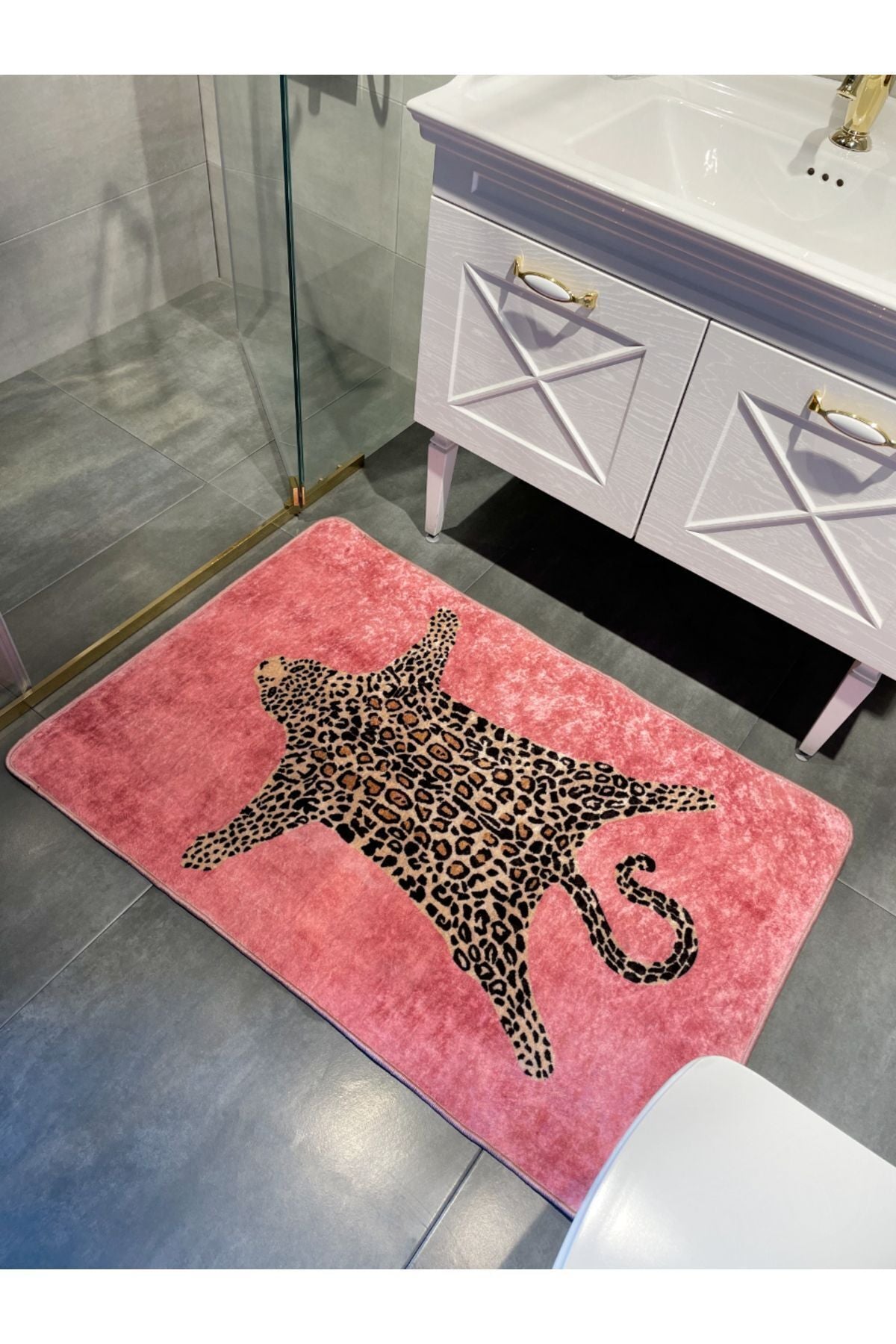 Leopard Pattern Washable 60x100 Single Bath Mat - Purple