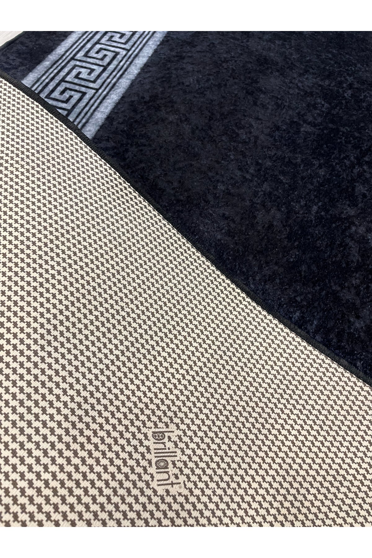 Brown Mink Bordered Latex Base Fringed Rug