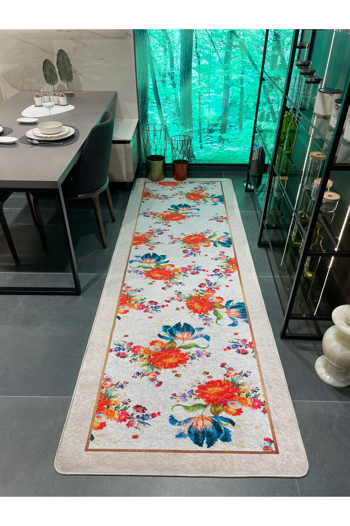 MacKenzie Floral Latex Leather Base Kitchen Rug