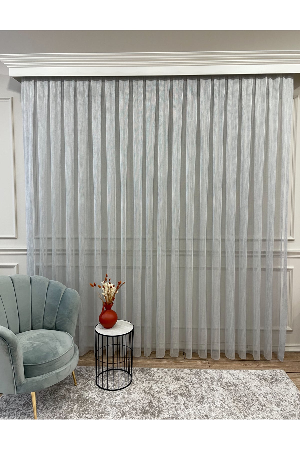 Modern Textured Knit 1/2.5 Pleat - Light Gray Sheer Curtain