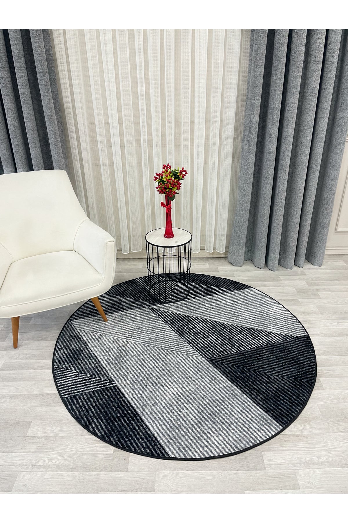 Gray Geometric Pattern Non-Slip Base Runner Rug