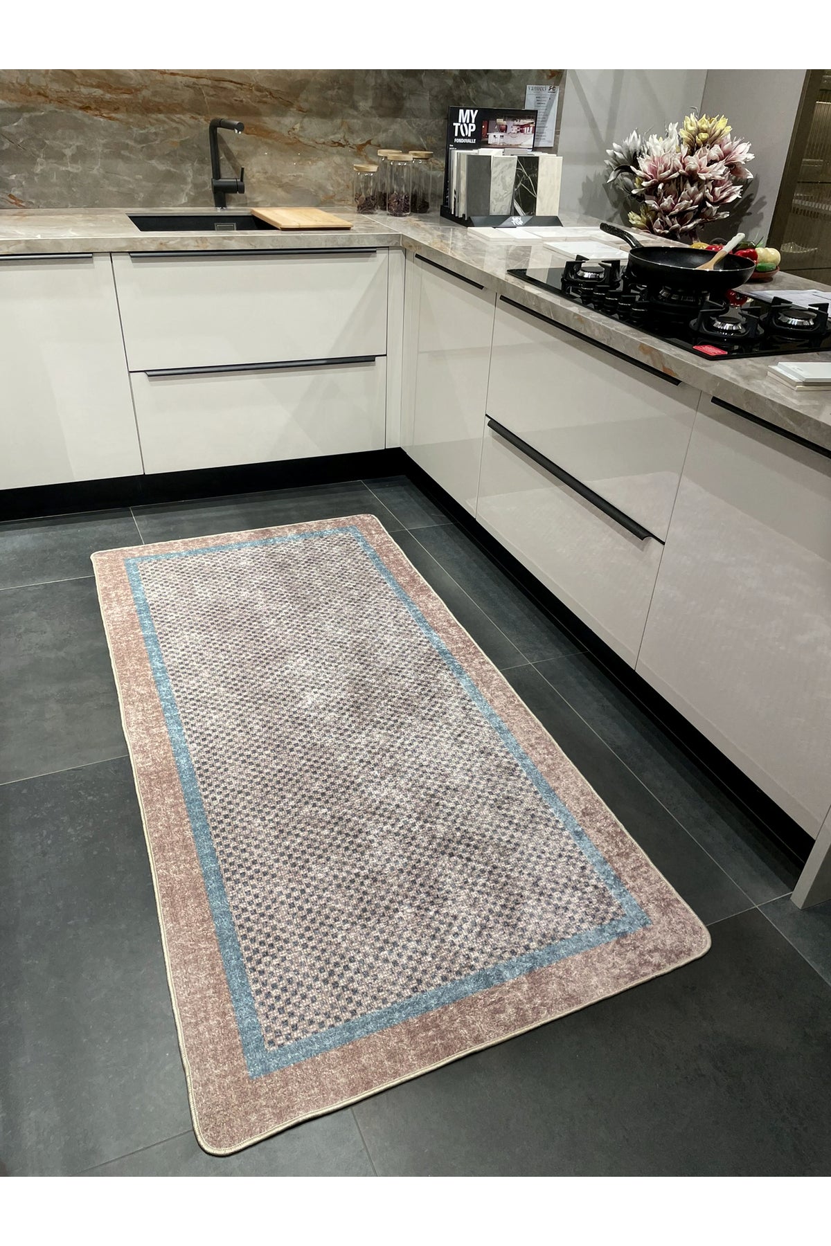 GRAY Jute Sisal-Look Bordered Non-Slip Base Runner Kitchen Rug