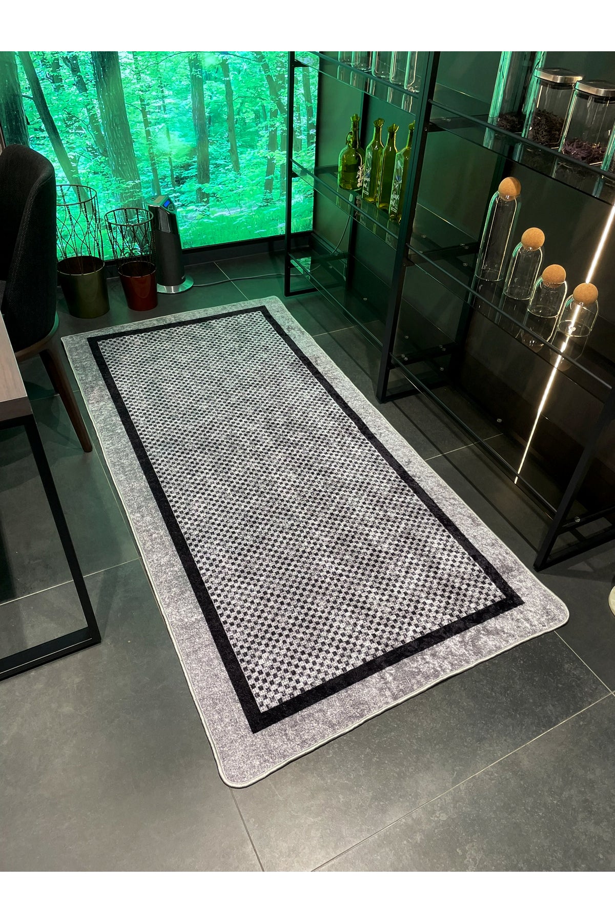 GRAY Jute Sisal-Look Bordered Non-Slip Base Runner Kitchen Rug