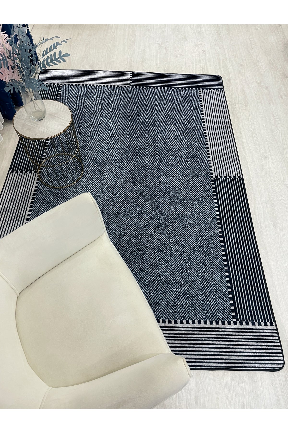GRAY-BLACK Jute Sisal Look Non-Slip Base Runner Rug
