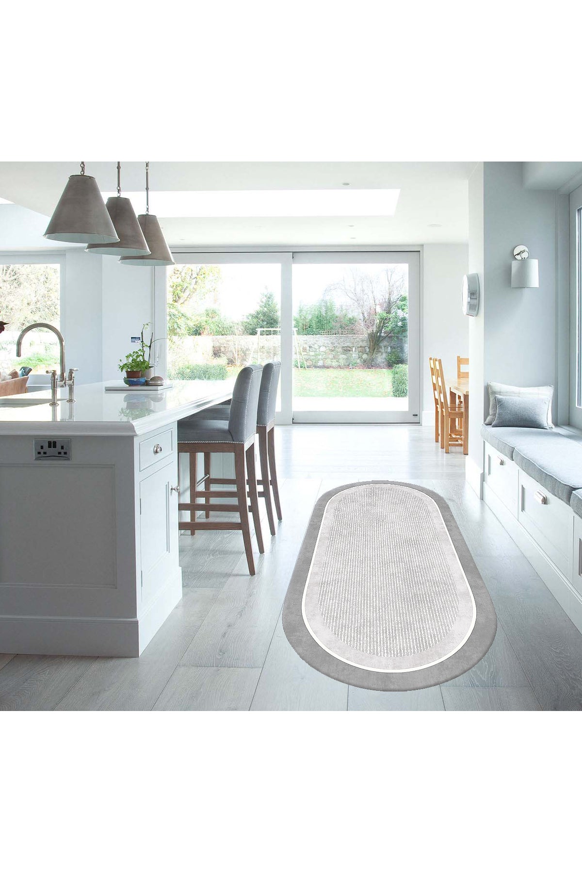 Gray Washable Kitchen Runner Latex Leather Base Rug