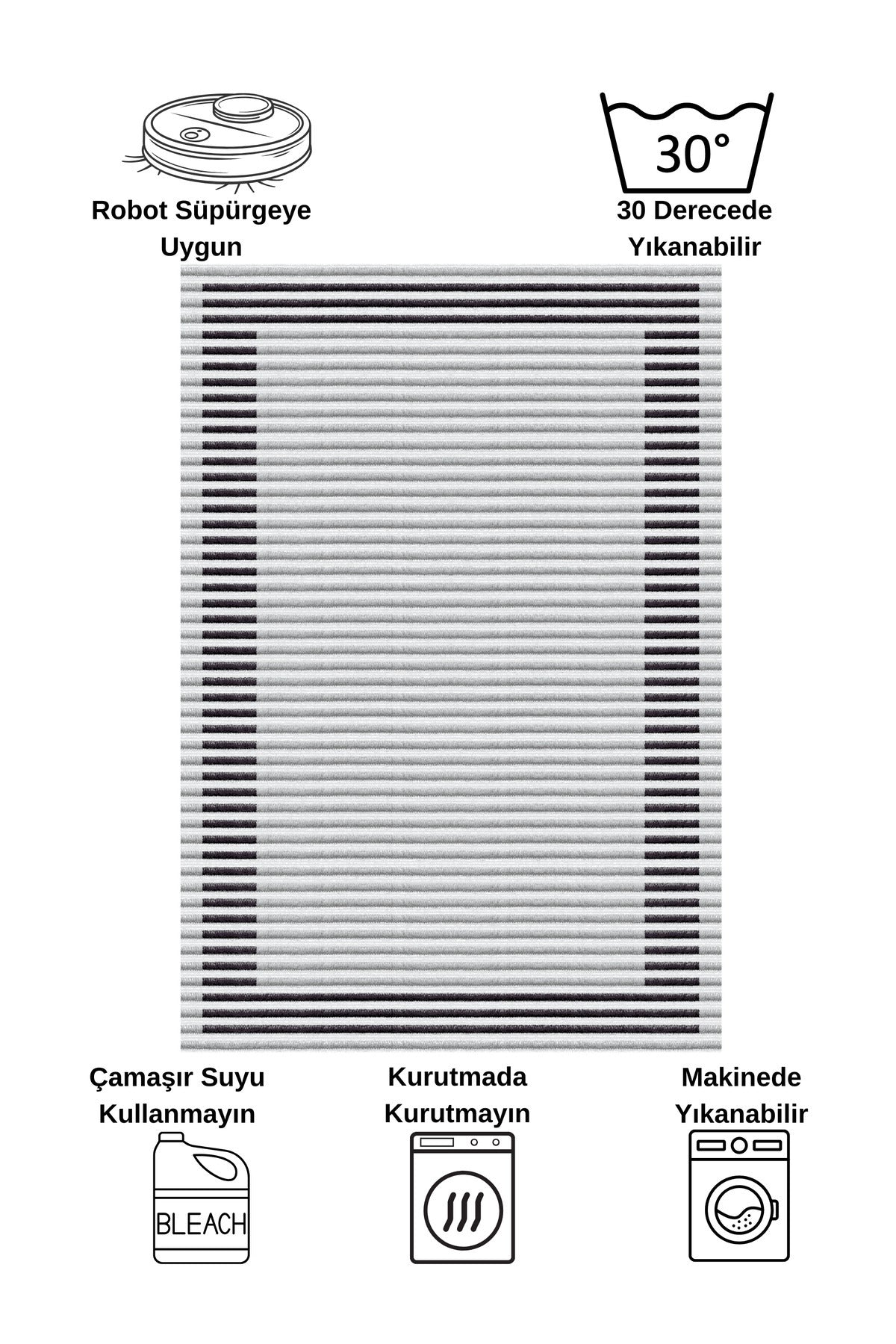 GRAY Striped Pattern Non-Slip Base Sisal-Look Runner Rug