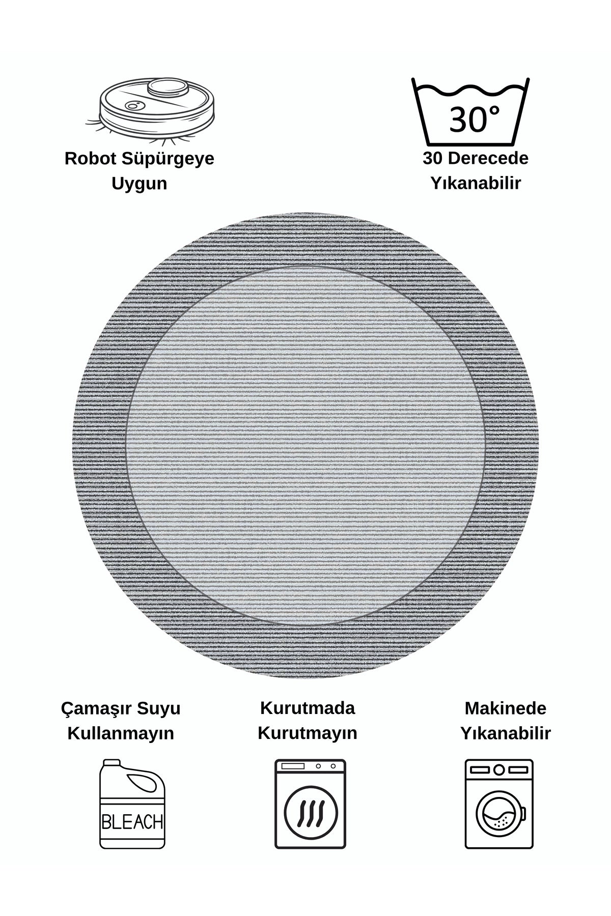 GRAY Non-Slip Base Round Rug