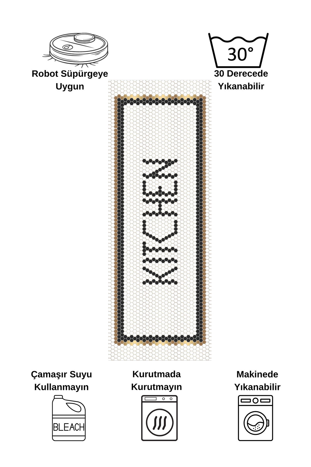 Kitchen Honeycomb Ecru Kitchen Runner Rug