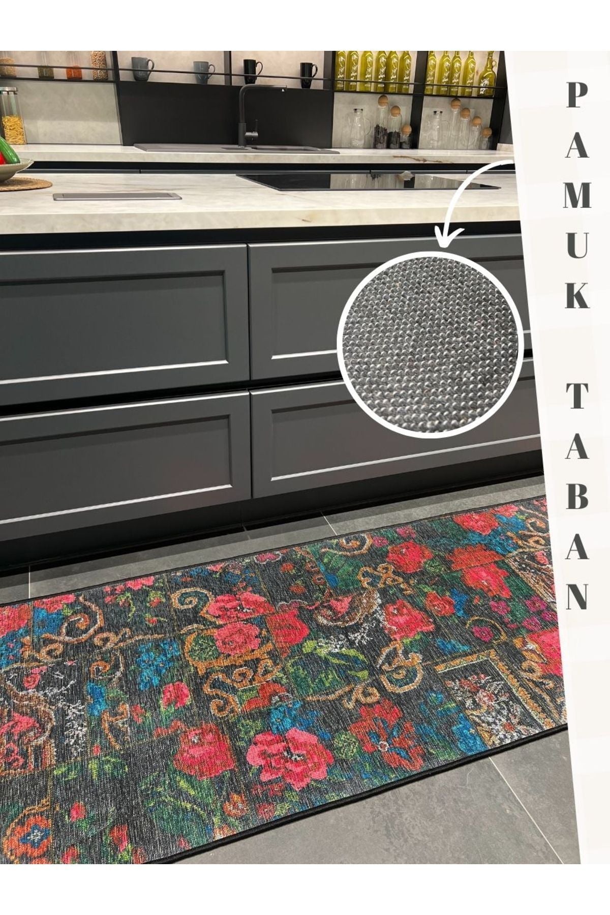 Patchwork Patterned Runner Kitchen Rug, Woven Base Rug