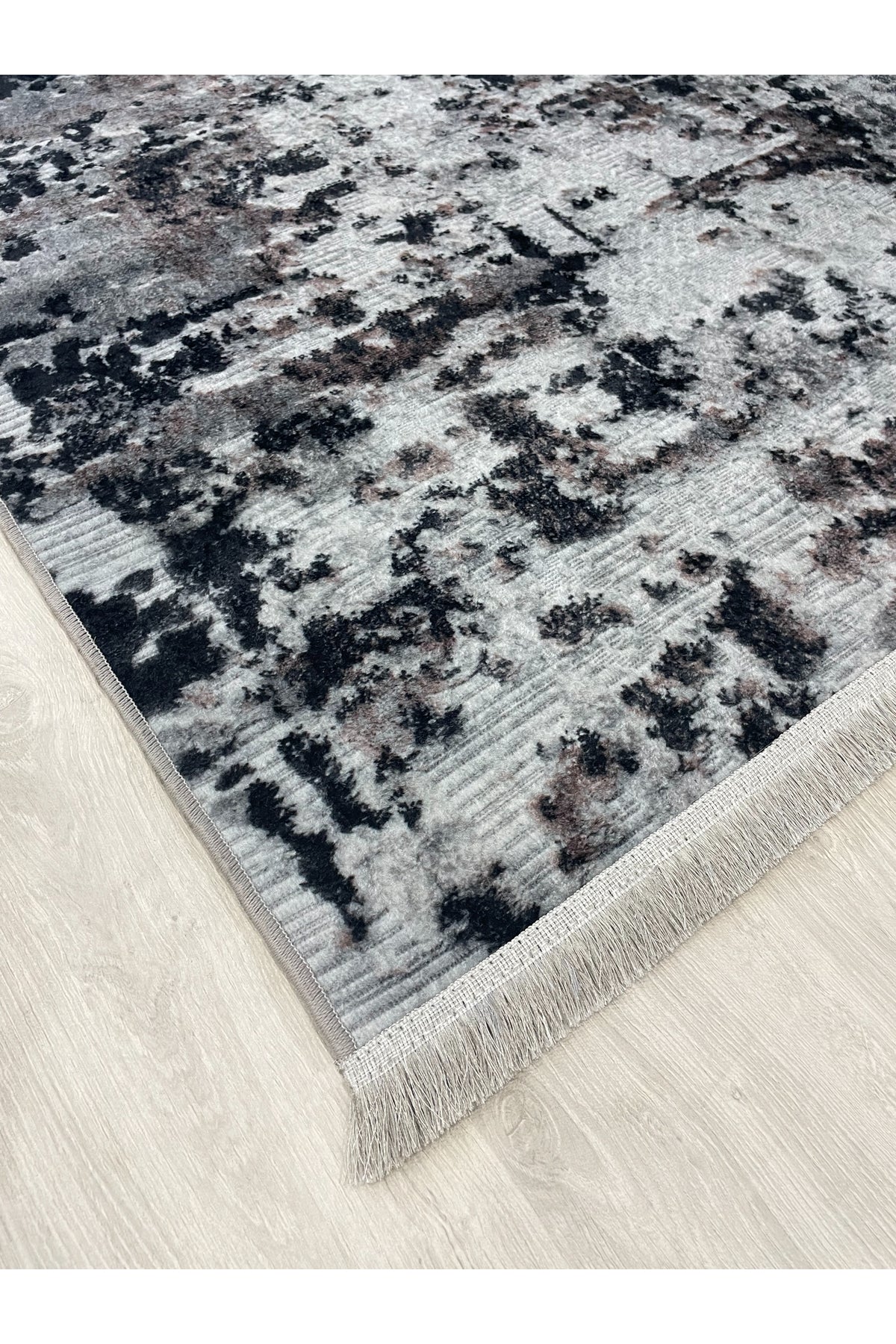 Abstract Pattern Fringed Latex Leather-Backed Rug
