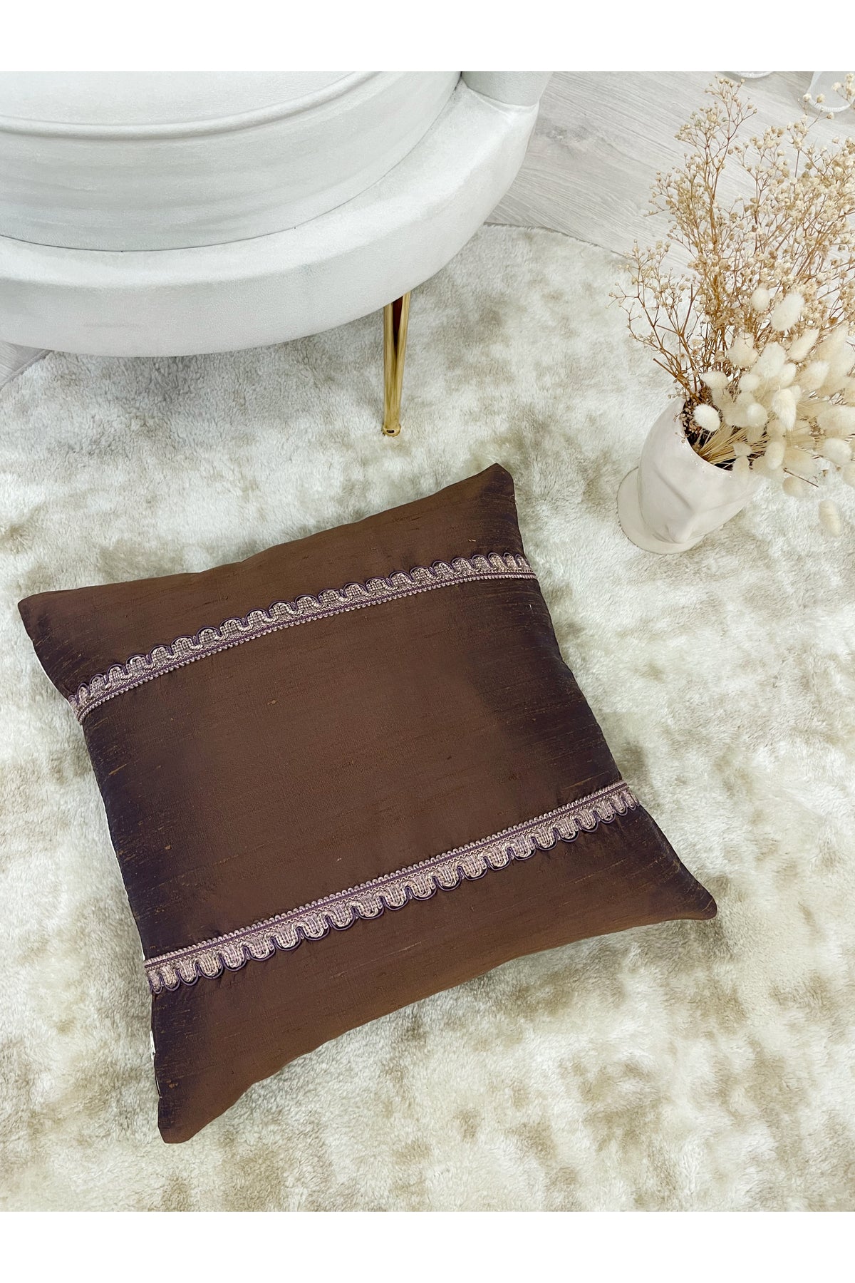 Imported Silk Cushion Pillow Cover with Cord (Oil Green)