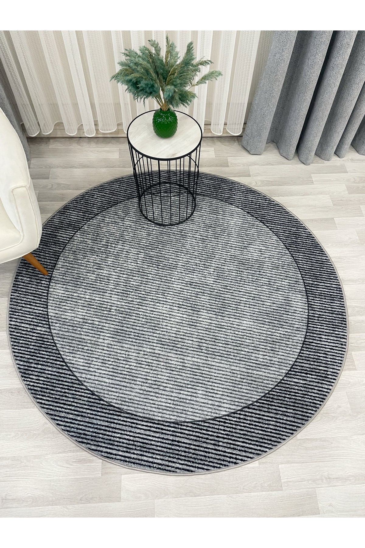 GRAY Non-Slip Base Round Rug