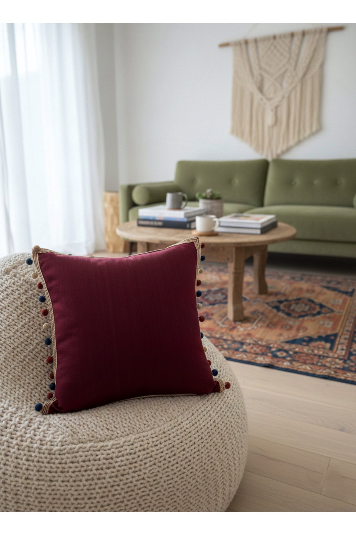 BURGUNDY - Silk Taffeta Throw Pillow Cover (45X45)