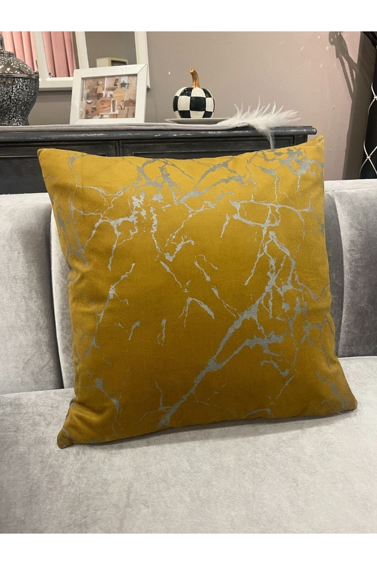 Set of 2 Velvet Throw Pillow Covers Ecru-Silver Foil (45X45)