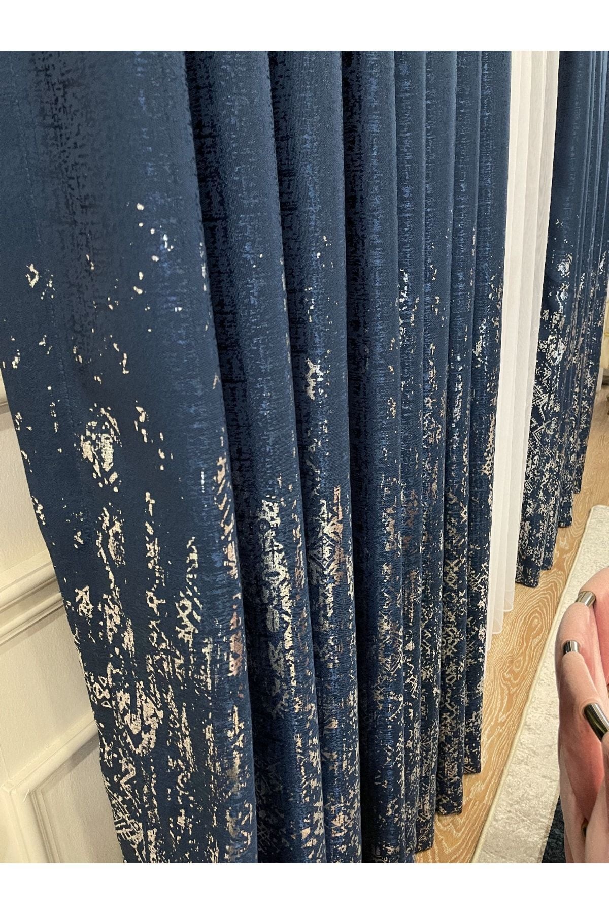 Jacquard Ground Foil Print 1/3 Dense Pleat Blackout Curtain - Beige - Gold Foil