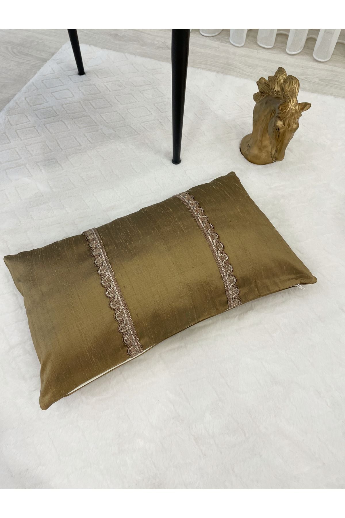 Imported Silk Cushion Pillow Cover with Cord (30x50) (Gold Color) - Classic