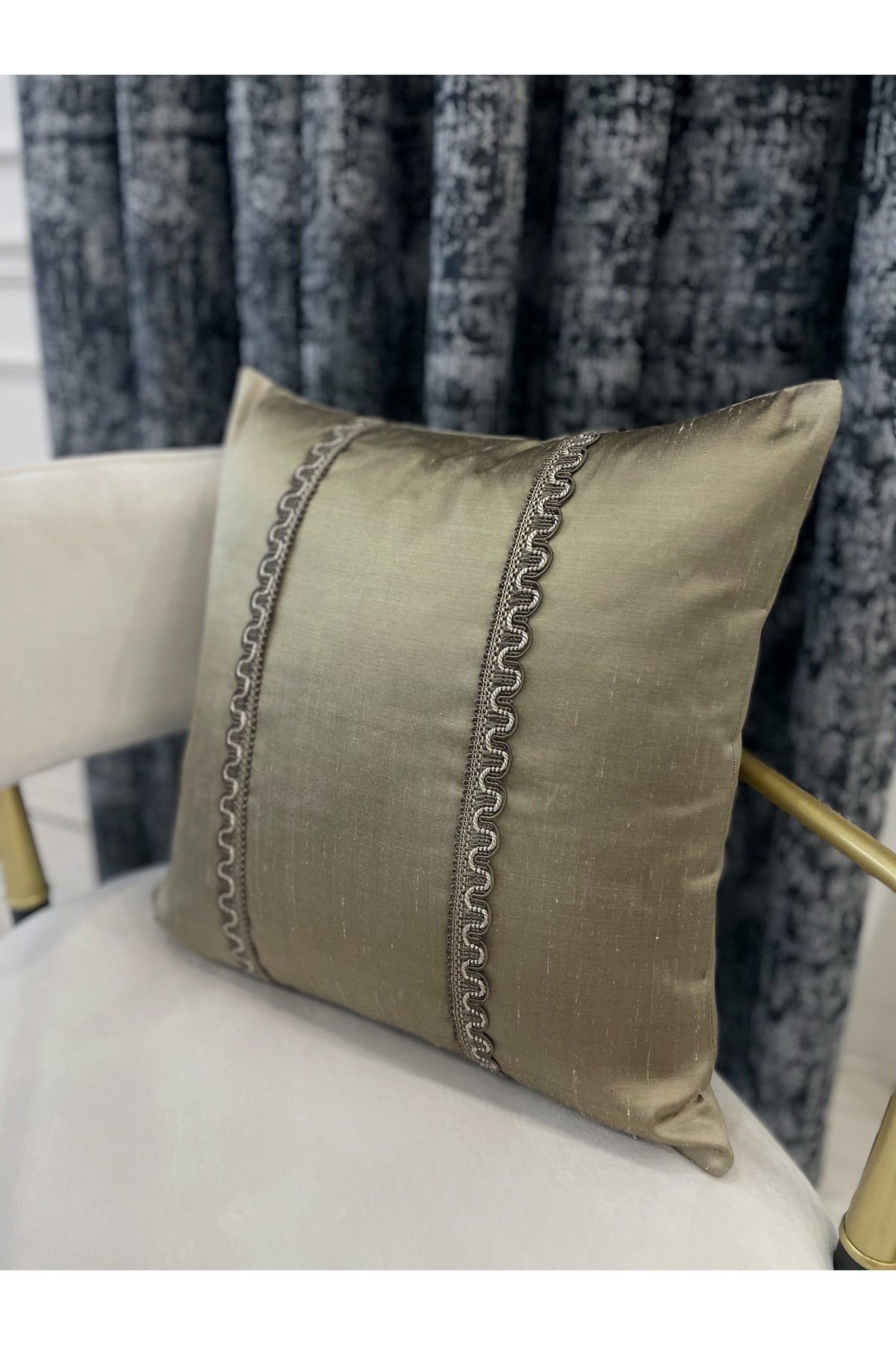 Imported Silk Cushion Pillow Cover with Cord (Oil Green)