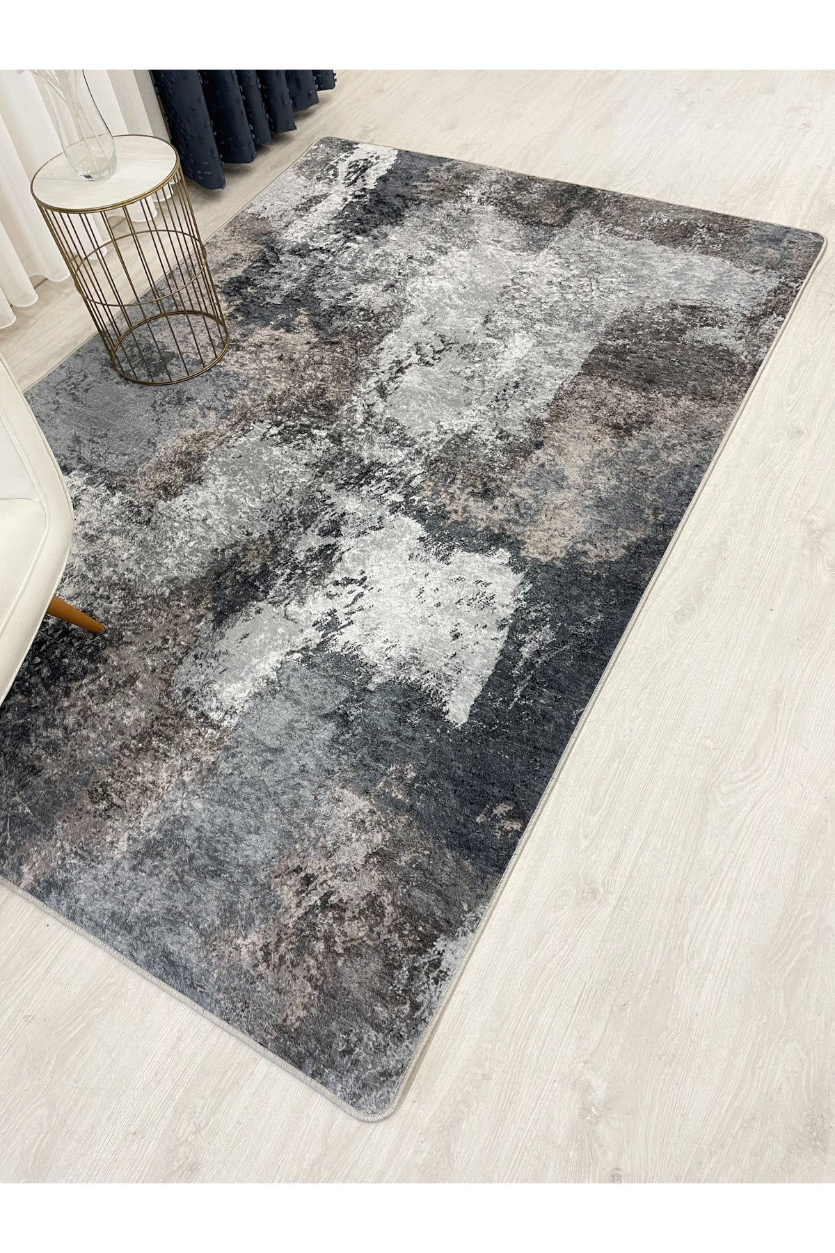 GRAY-NAVY Abstract Pattern Non-Slip Base Runner Rug