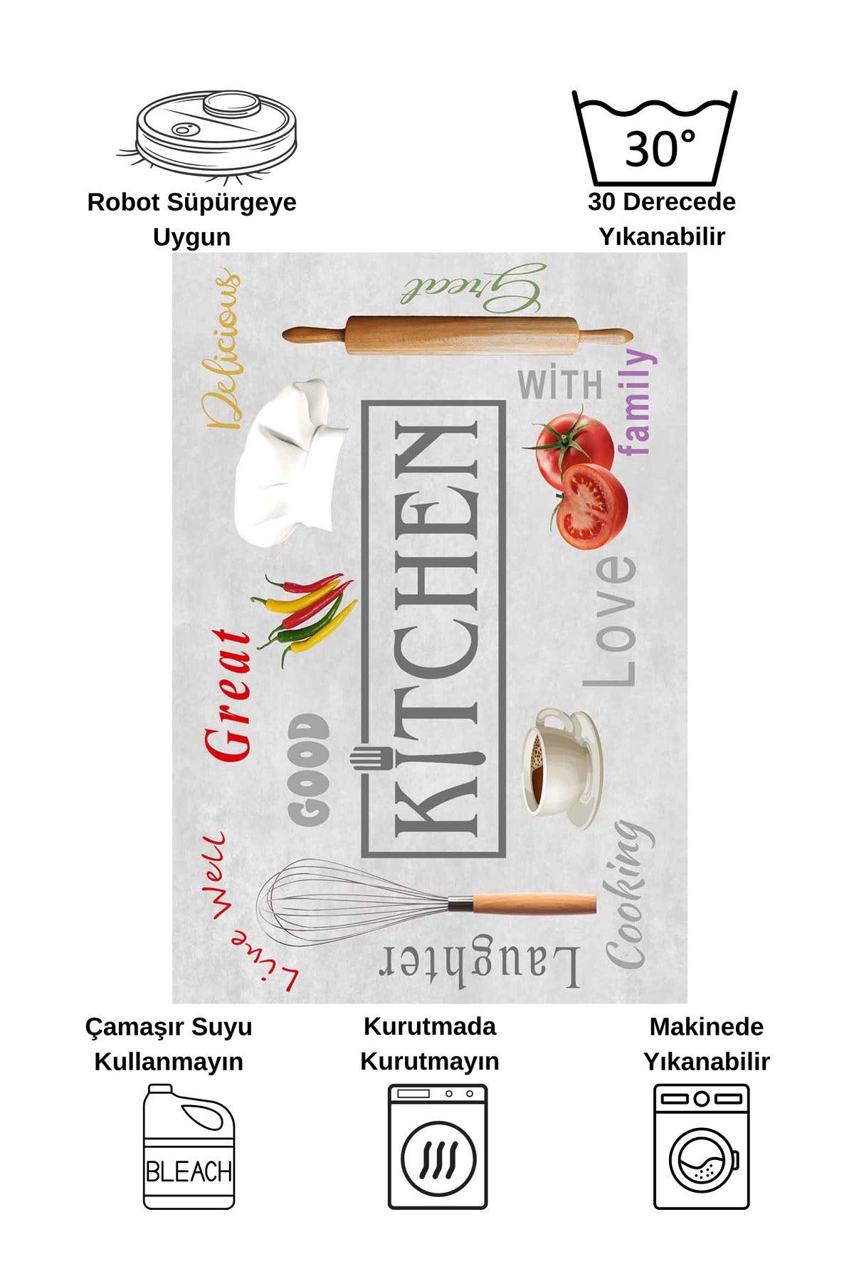 Gray Washable Kitchen Runner Latex Leather Base Rug