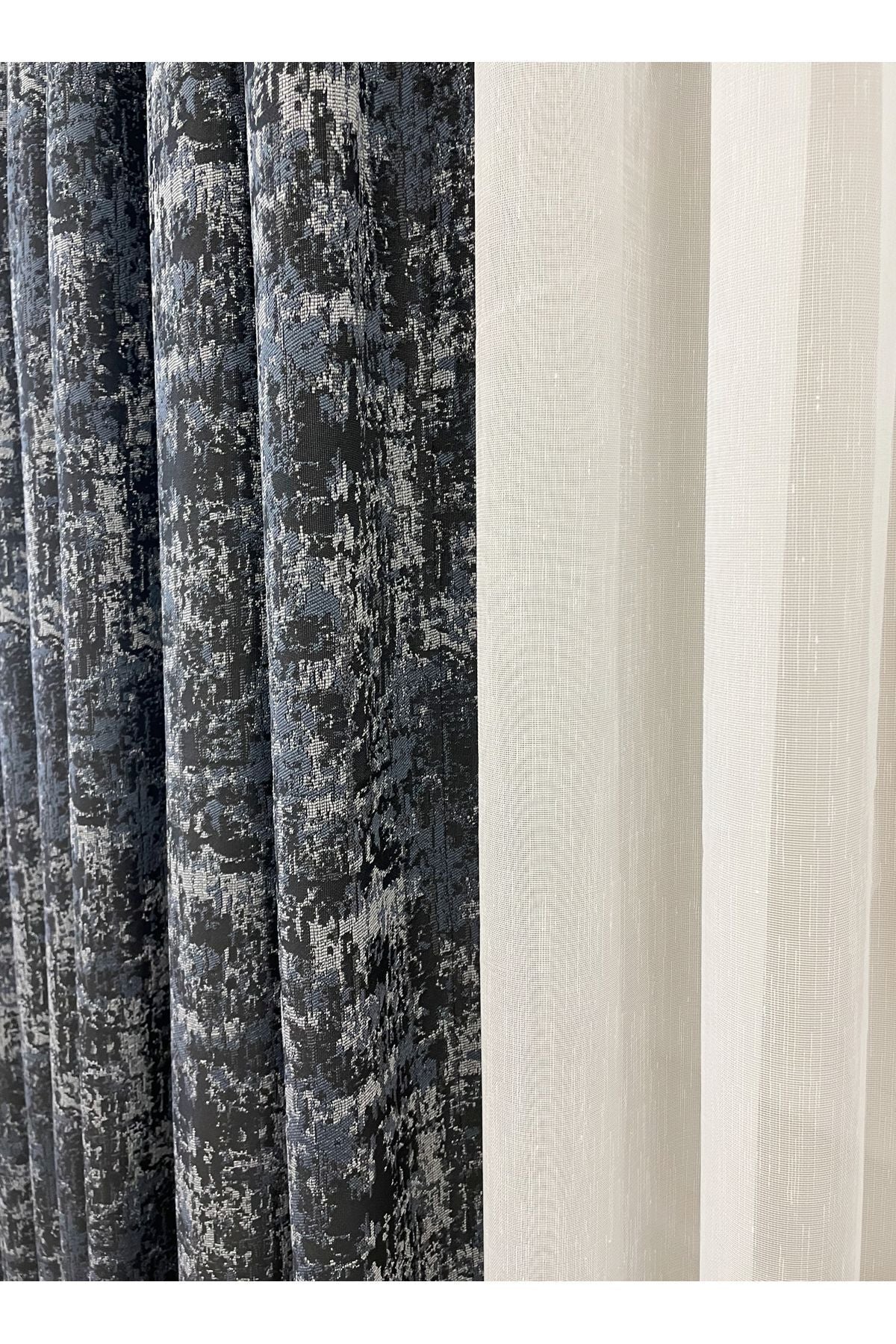 Orange - Brown Abstract Pattern 1/3 Tight Pleat Jacquard Woven Blackout Curtain