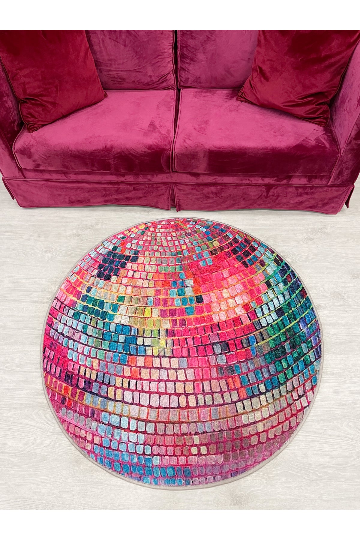 Pink Disco Ball Shaped Round Latex Base Rug