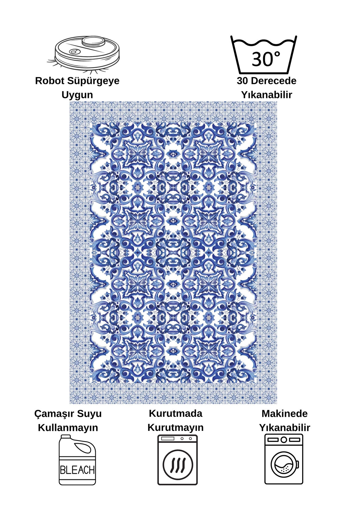 Navy Blue-Gray Blue Blanc Modern Latex Non-Slip Base Rug